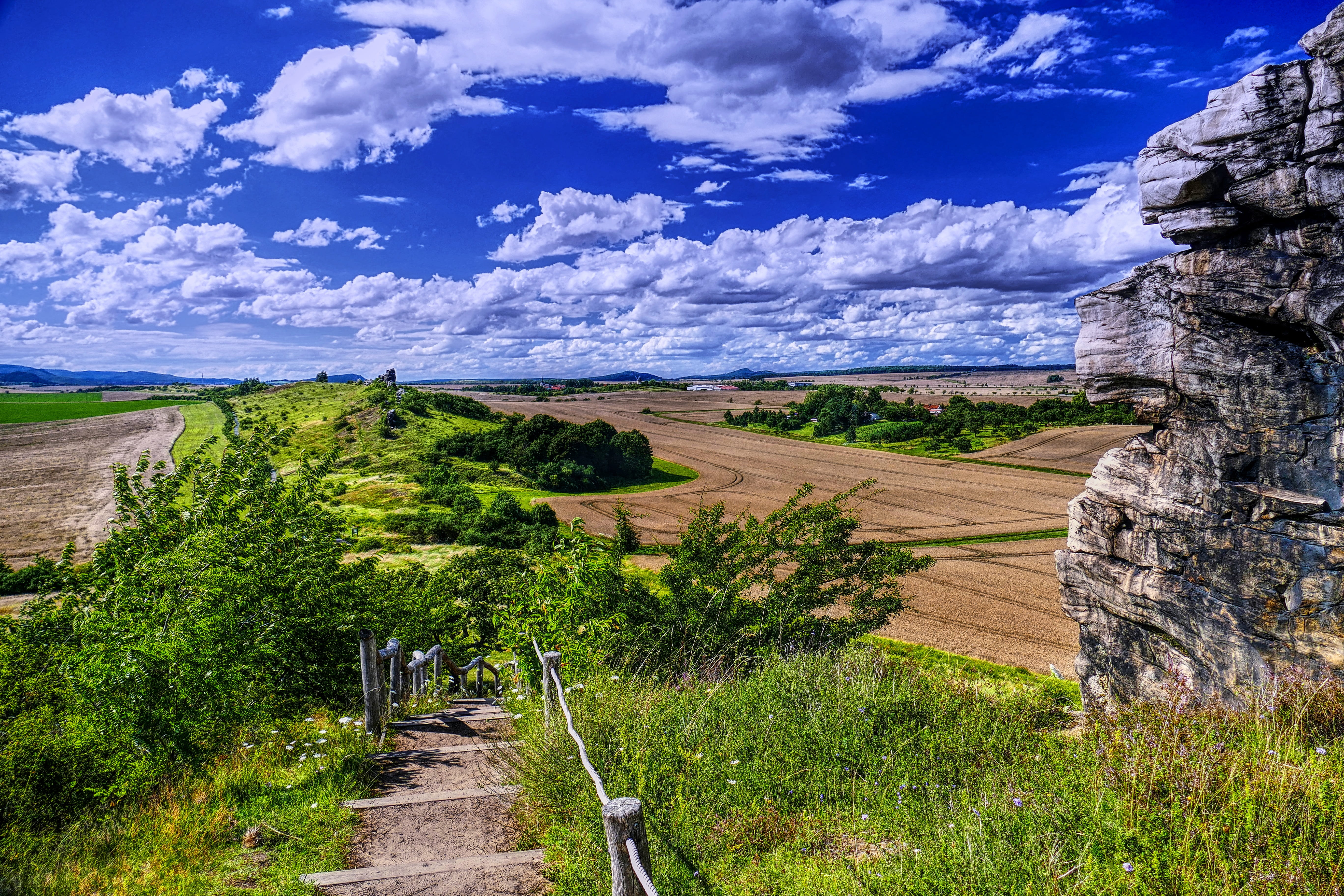 romantic, no people, atmospheric, idyll, footpath, day, outdoors, nature, land, clouds, viewpoint, sand stone, field, grass, beautiful, direction, non-urban scene, HD Wallpaper