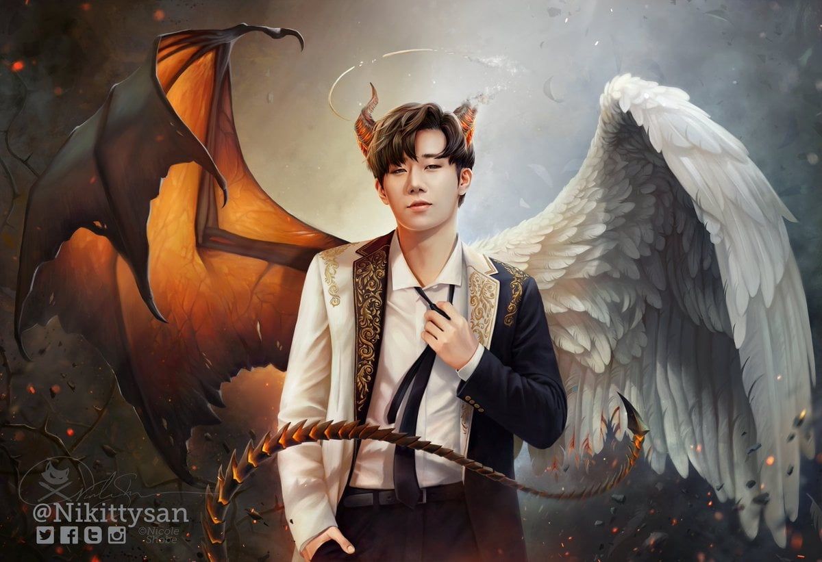 Angel or demon?, one person, young women, waist up, 480P, vertebrate, asian, bat, leisure activity, adult, feather, demon, man, standing, animal wildlife, HD Wallpaper
