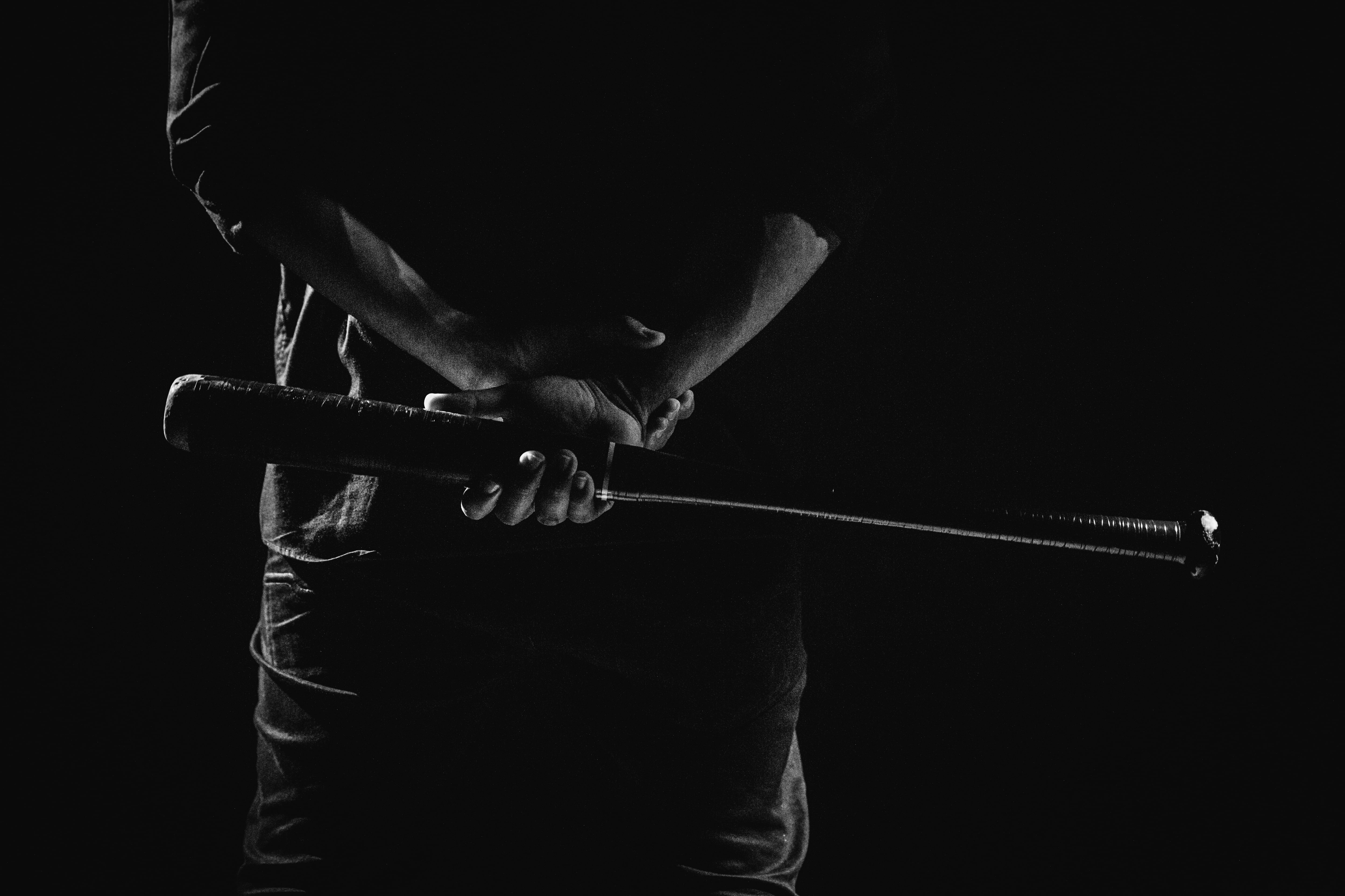 indoors, people, rest, sport, single object, one man only, 5K, black and white, bat, s, only men, weight training, midsection, men, adults only, black background, HD Wallpaper