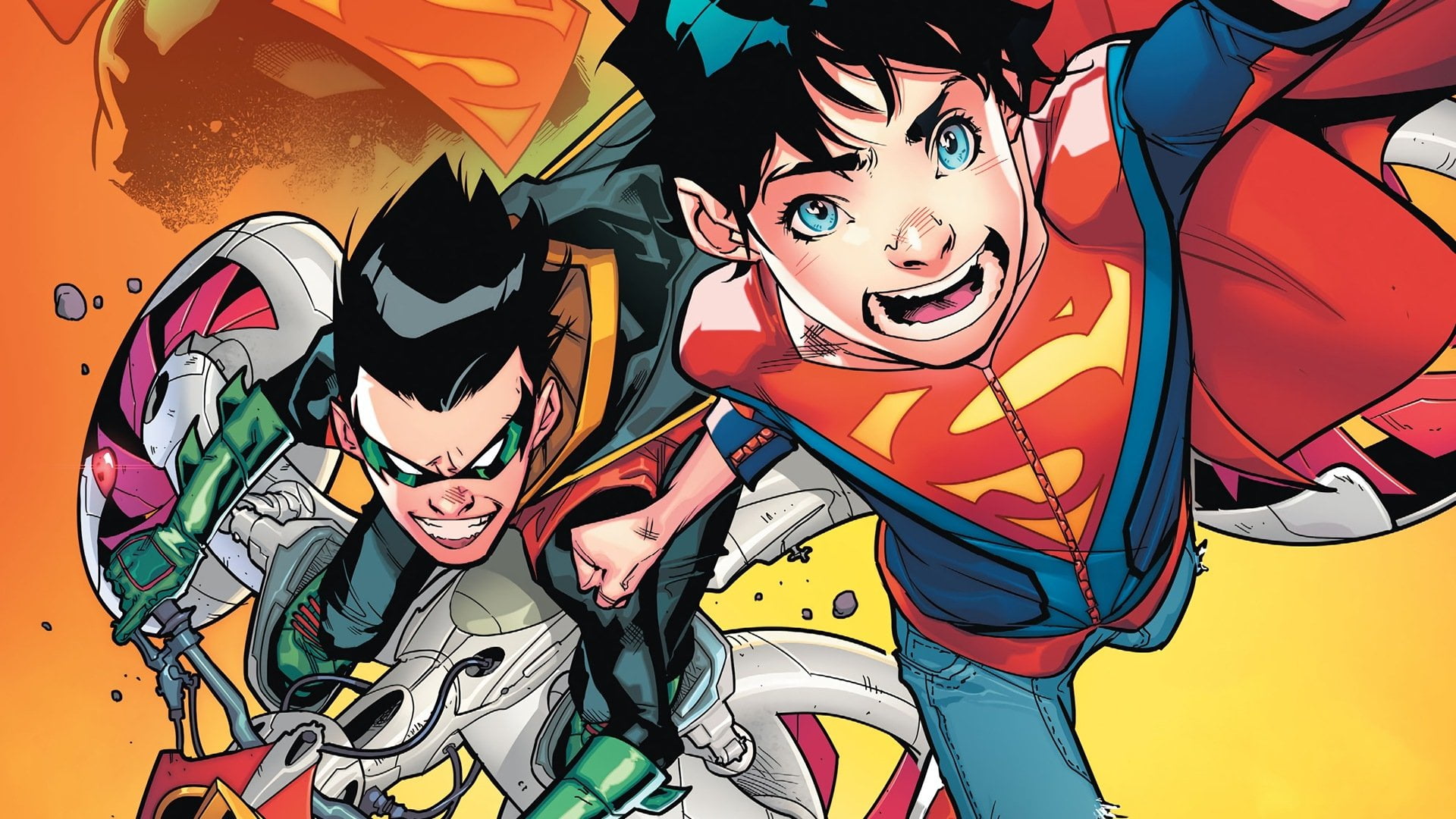 Super-Sons, women, adult, 1080P, multi colored, Superboy, leisure activity, celebration, portrait, enjoyment, young adult, Comics, people, emotion, happiness, HD Wallpaper