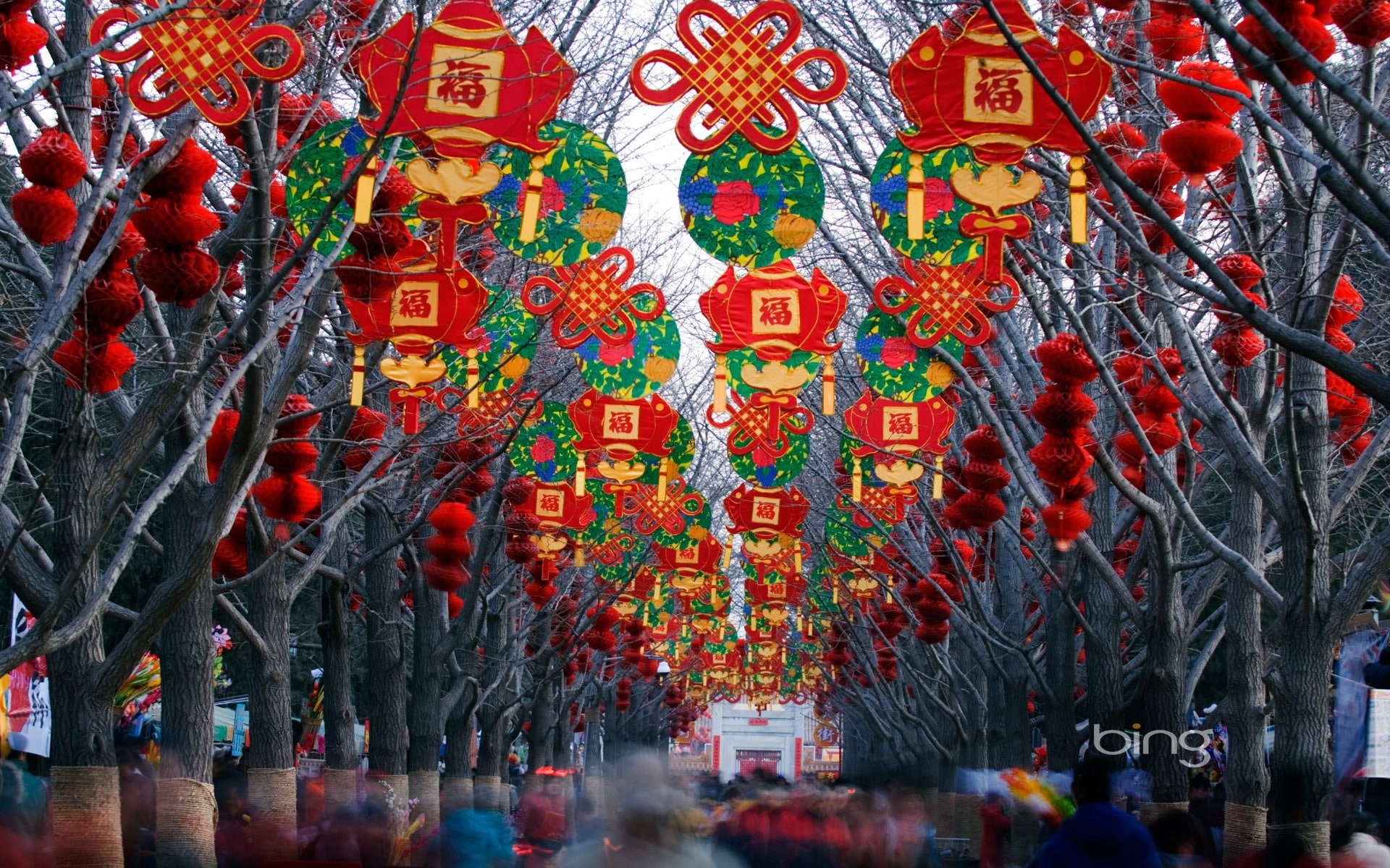 bing, new, city, chinese, built structure, trees, outdoors, celebration, tree, red, group of people, crowd, festival, 1080P, architecture, decoration, HD Wallpaper