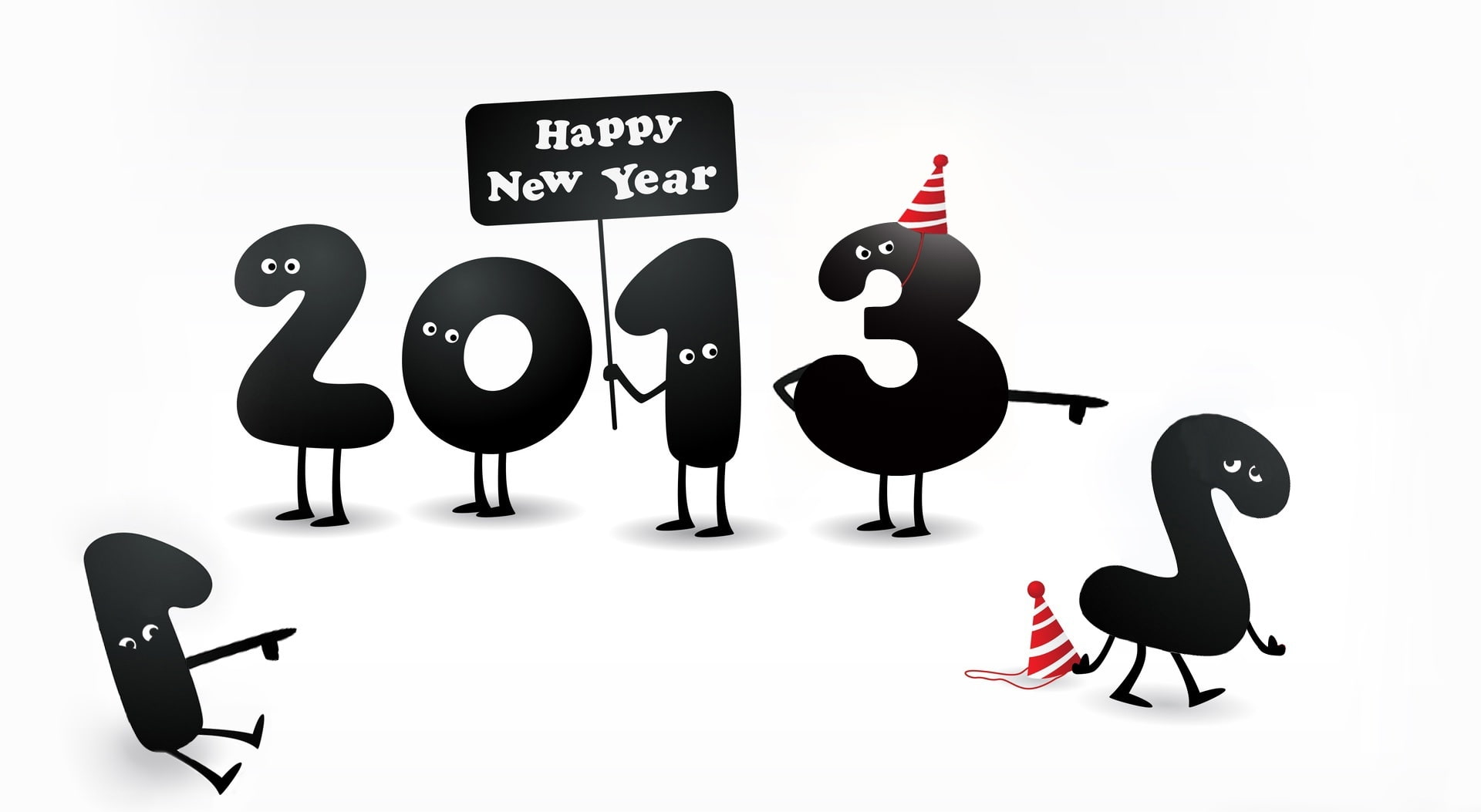 happy, communication, human representation, new, toy, Holidays, black, text, cut out, white, cartoon, letter, no people, representation, year, western script, HD Wallpaper