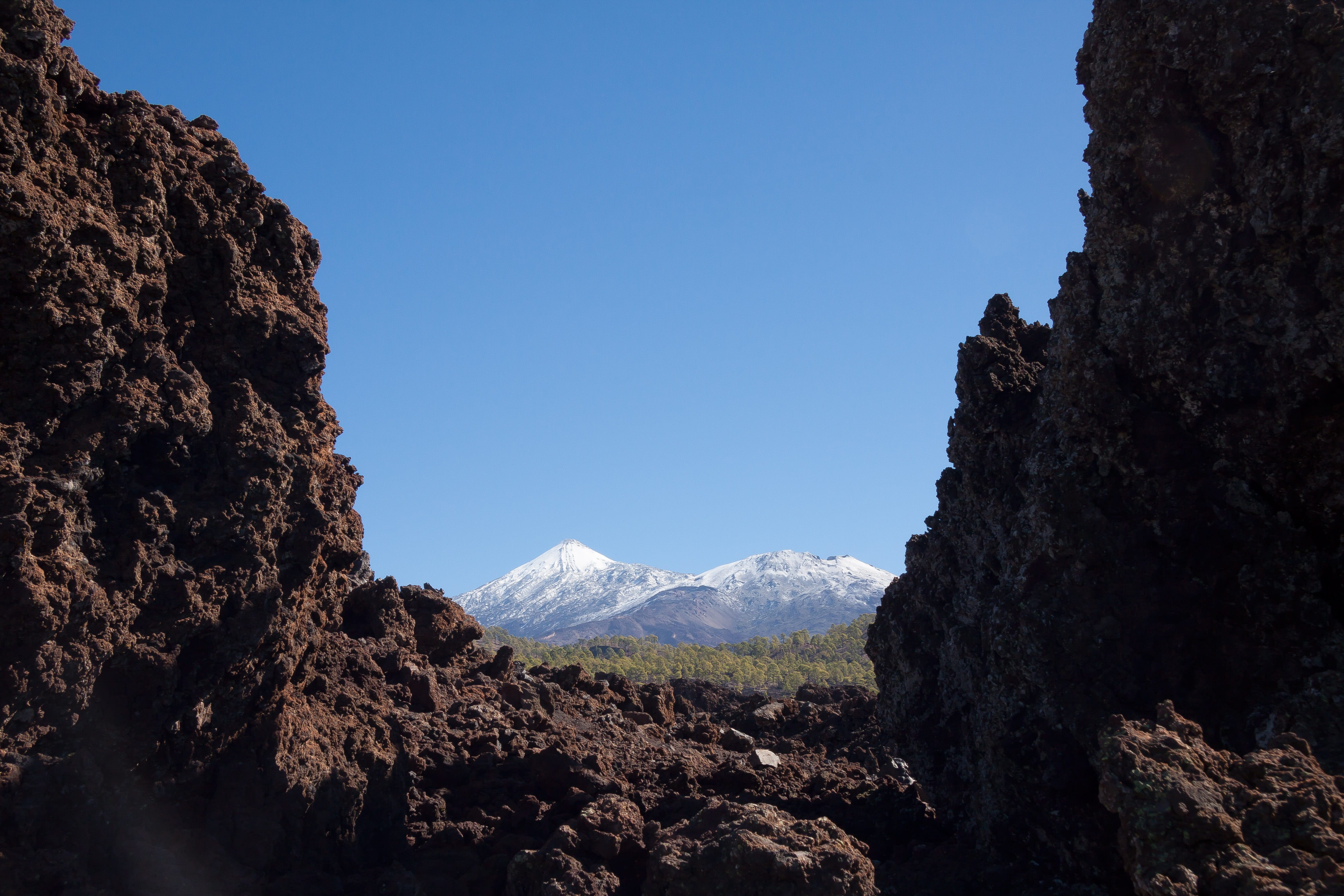solid, Volcano, environment, clear sky, tranquil scene, summit, mountain, volcano, lava fields, boulders, travel destinations, Mountain, canary islands, HD Wallpaper