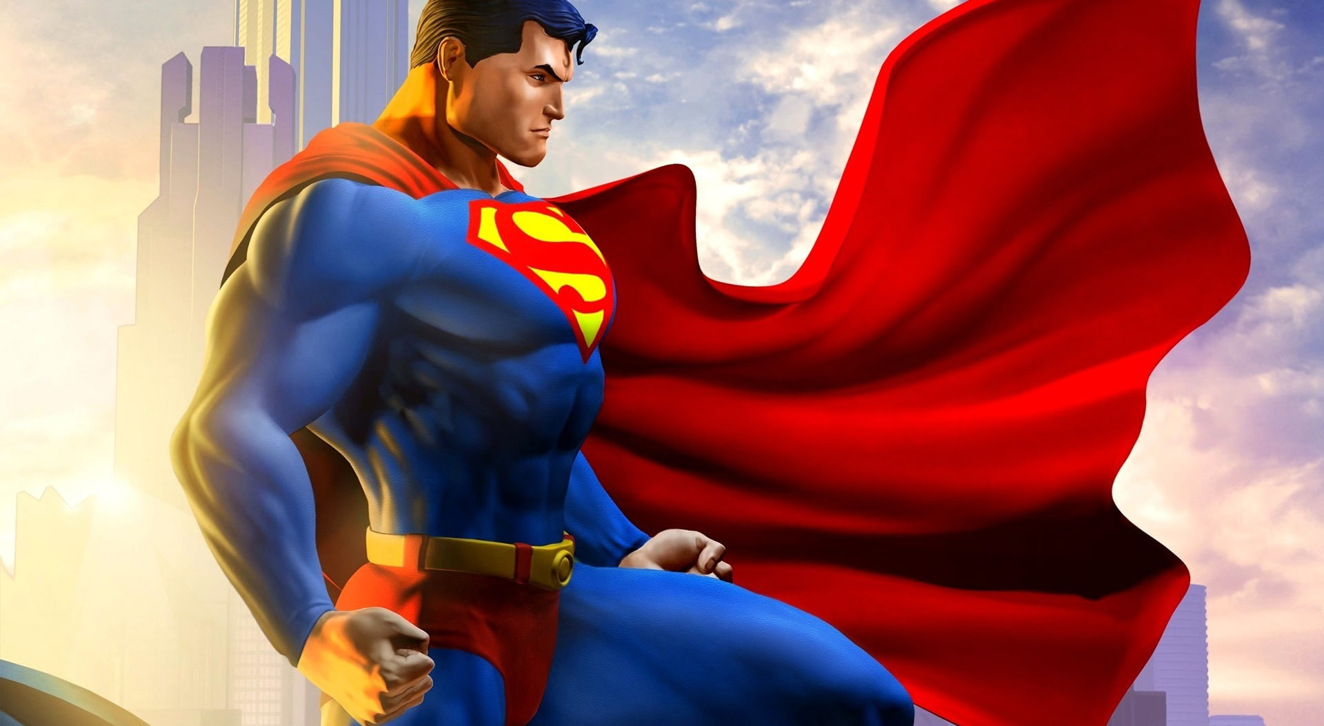 day, clothing, lifestyles, three quarter length, superhero, red, 1080P, looking away, strength, adult, man, superman, steel, Games, dc universe online, HD Wallpaper