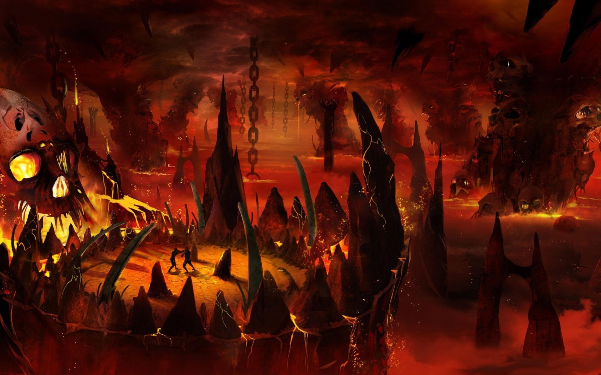illuminated, indoors, celebration, reflection, 1080P, lighting equipment, cave, Mortal Kombat Vs. DC Universe, nature, red, creativity, no people, Mortal Kombat, HD Wallpaper
