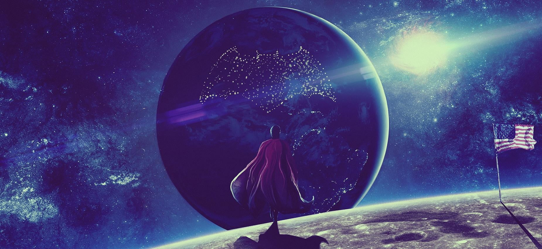 galaxy, Batman, space and astronomy, night, planet earth, star - space, technology, Earth, sphere, space, nature, sky, Superman, bubble, planet - space, HD Wallpaper