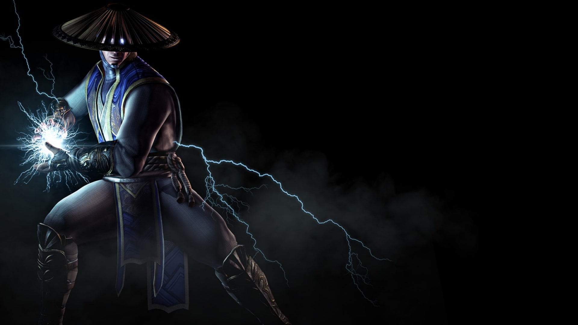 Belt, Raiden (Mortal Kombat), Dark, Mortal Kombat, Glow, Hat, Glowing Eyes, 1080P, Lightning, Boots, Smoke, Glove, Mortal Kombat X, HD Wallpaper