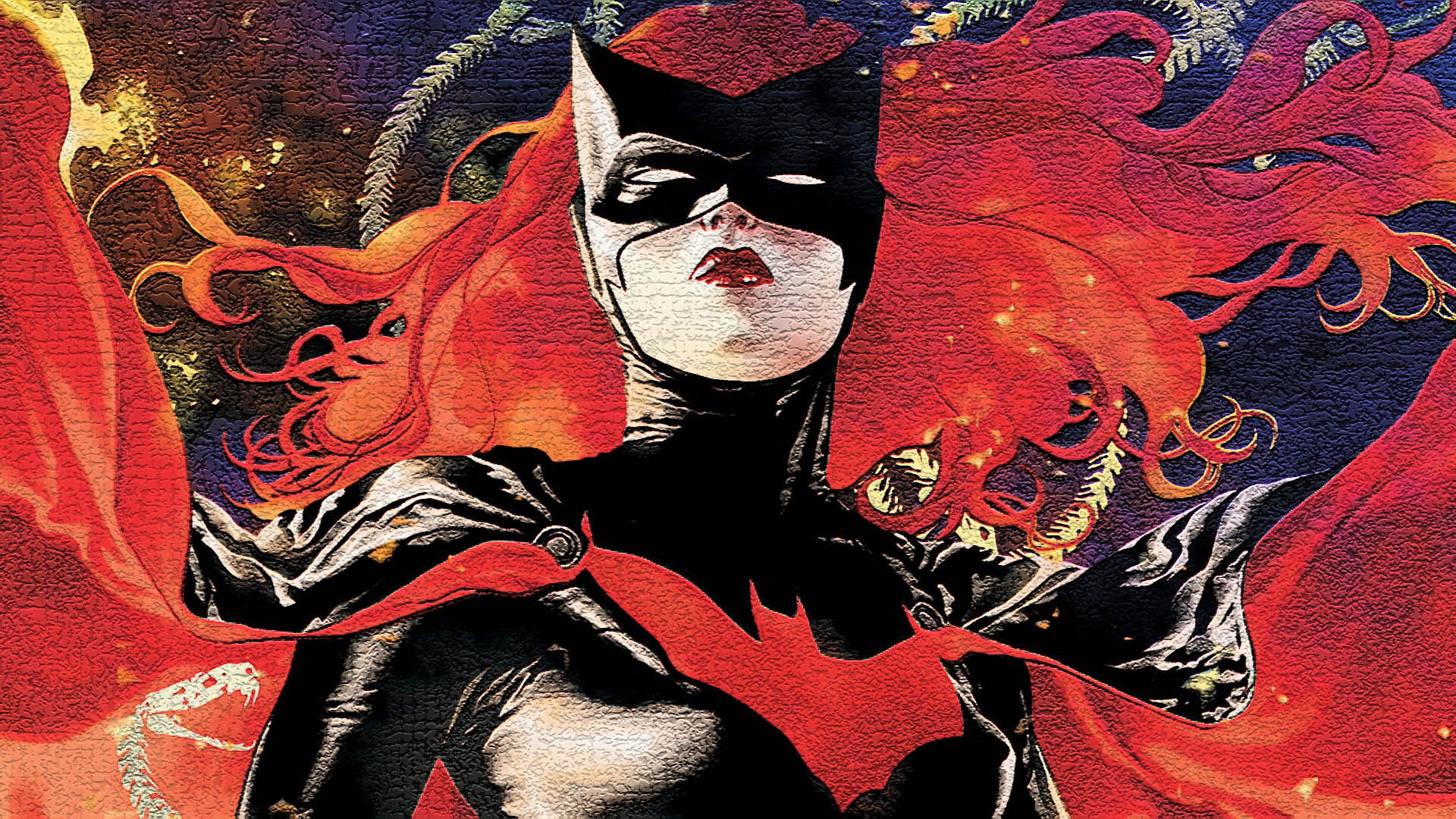 one person, full frame, batwoman, obscured face, close-up, black color, multi colored, art and craft, human representation, day, indoors, red, 1080P, design, HD Wallpaper
