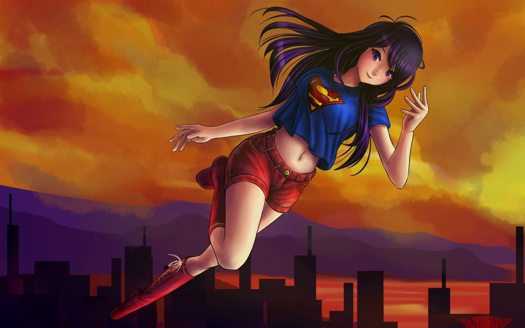 character, haired, supergirl, 720P, anime, art, purple, female, HD Wallpaper