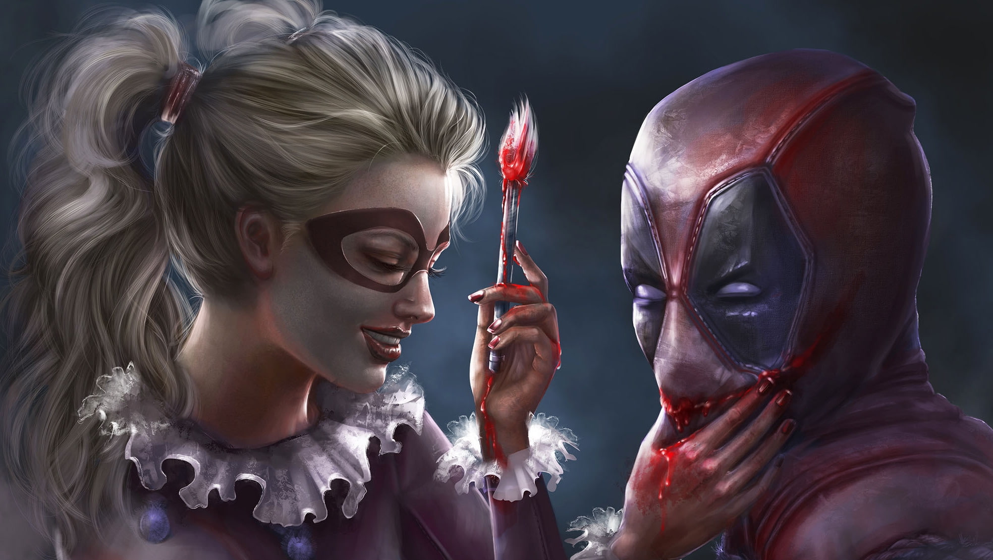 artwork, marvel universe, 1080P, Others, dc universe, deadpool, harley quinn, HD Wallpaper