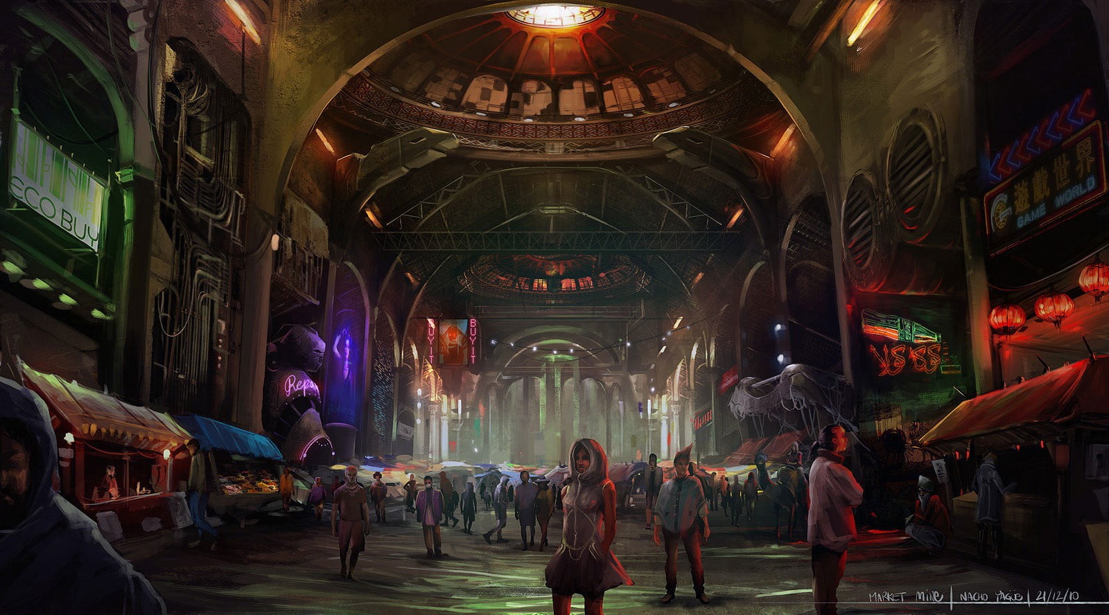 futuristic, indoors, architecture, 720P, spirituality, group of people, illustration, building, religion, women, online, large group of people, adult, HD Wallpaper