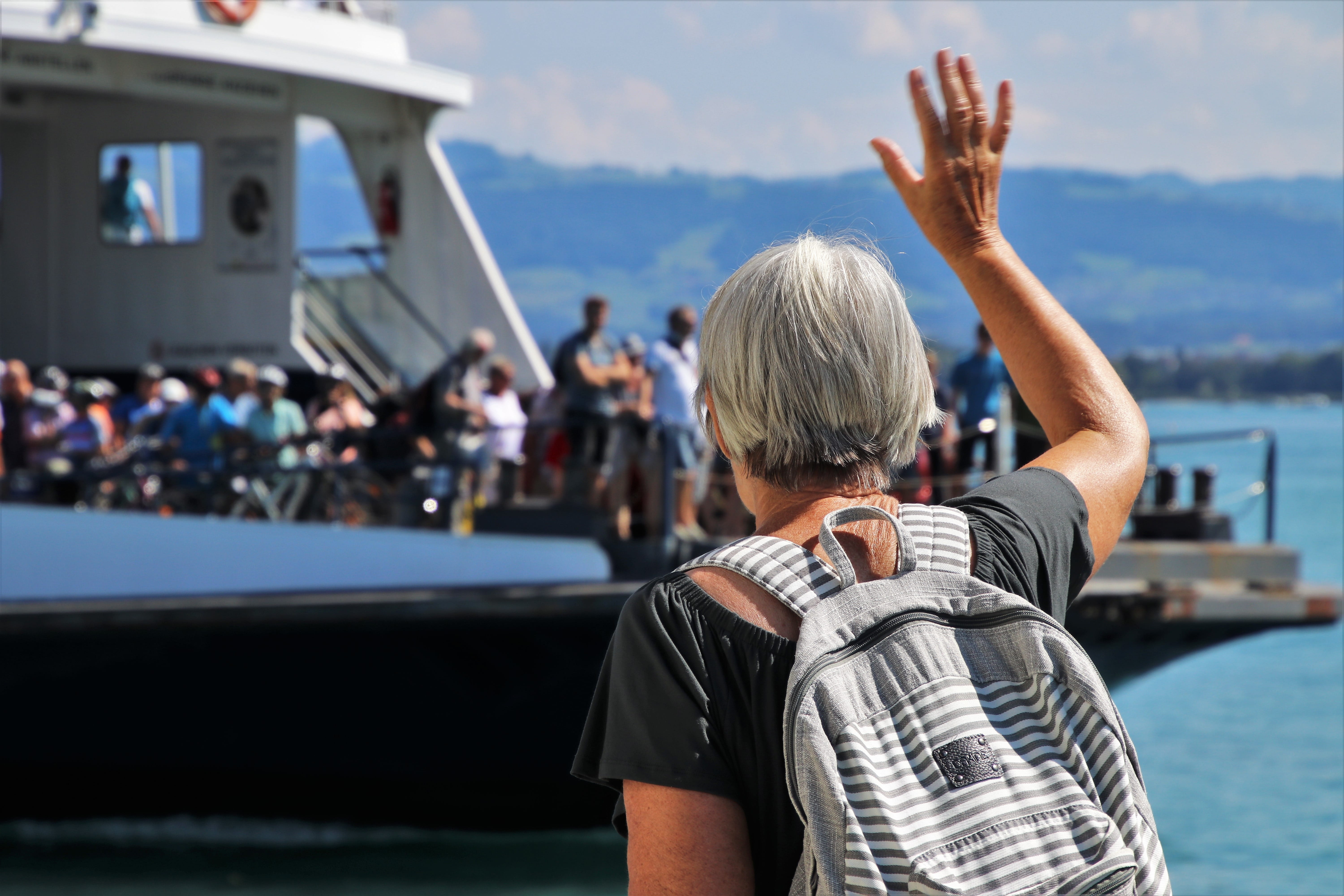 nature, backpack, arms raised, men, human arm, the hand, sunlight, relaxation, outdoors, ferry, gray, on the water, day, 5K, cruise, vacations, gesturing, HD Wallpaper