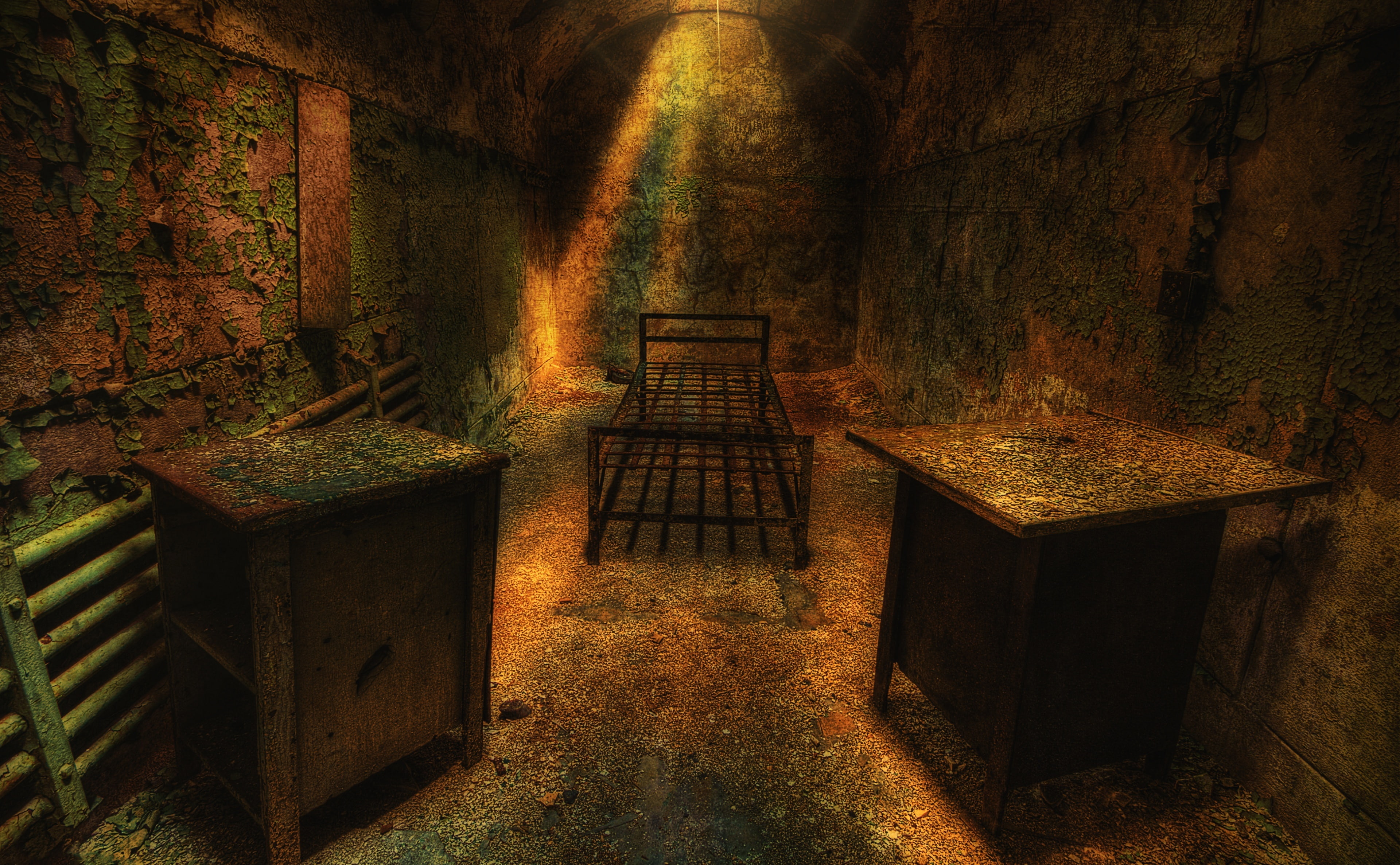 sunlight, obsolete, Cell, footpath, tables, State, Single, the way forward, Ceiling, frame, prison, Orange, Solitary, no people, philadelphia, plant, canoneos60d, HD Wallpaper