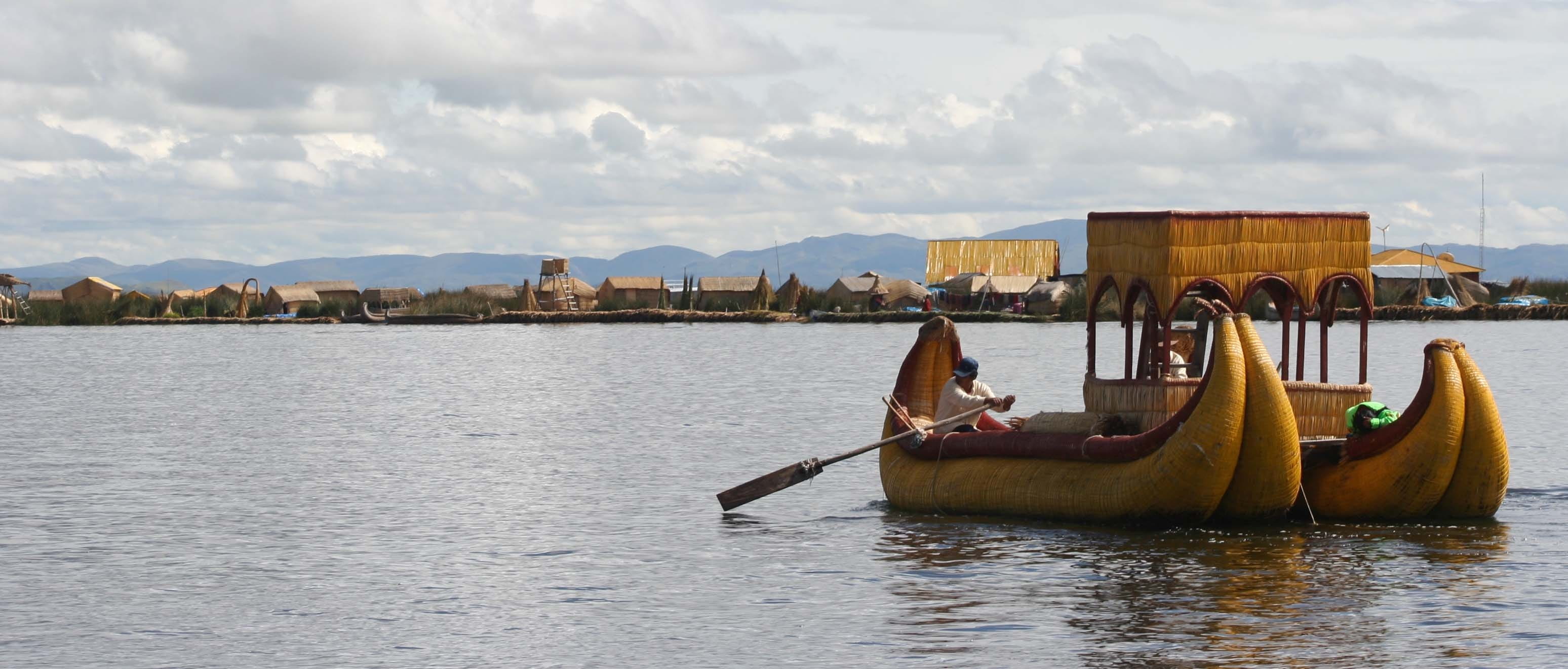 mountain range, Rowing, Island, day, Raft, mountain, travel, travel destinations, adult, architecture, lake, cloud - sky, waterfront, no people, Puno, water, HD Wallpaper