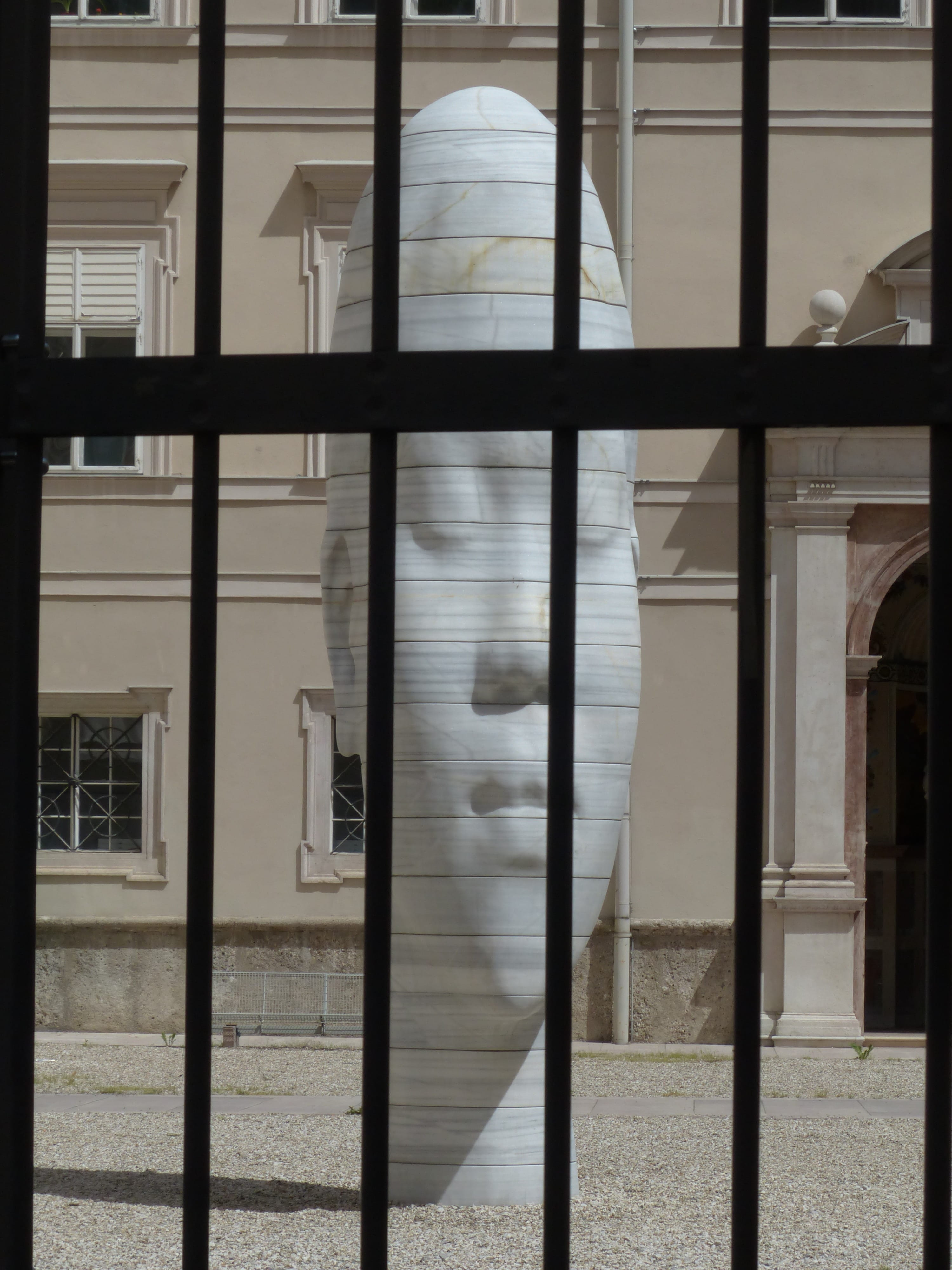 window, salzburgs old town, building exterior, artists, modern art, woman, glass - material, transparent, old town, young girl, girls head, prison bars, Phone HD Wallpaper