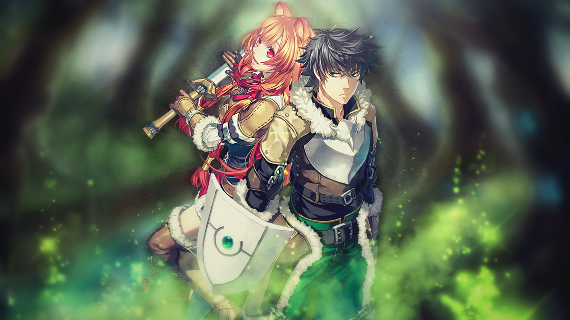 anime, anime girls, red eyes, armor, shield, Iwatani Naofumi, Tate no Yuusha no Nariagari, 1080P, anime boys, animal ears, Raphtalia, nature, weapon, HD Wallpaper