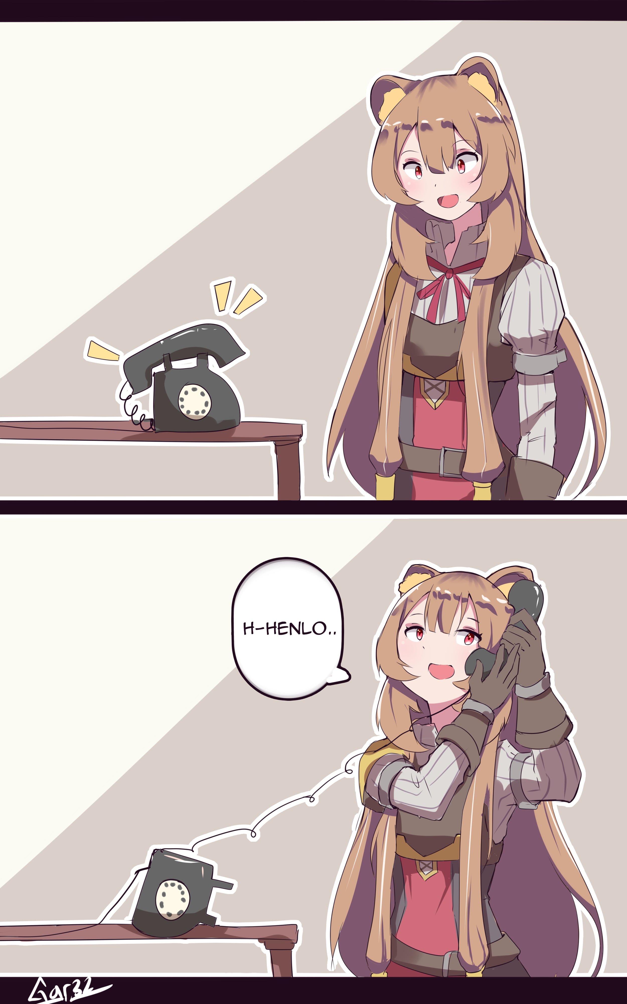 animal ears, telephone, brunette, anime girls, Tate no Yuusha no Nariagari, long hair, 4K, Raphtalia, Phone HD Wallpaper
