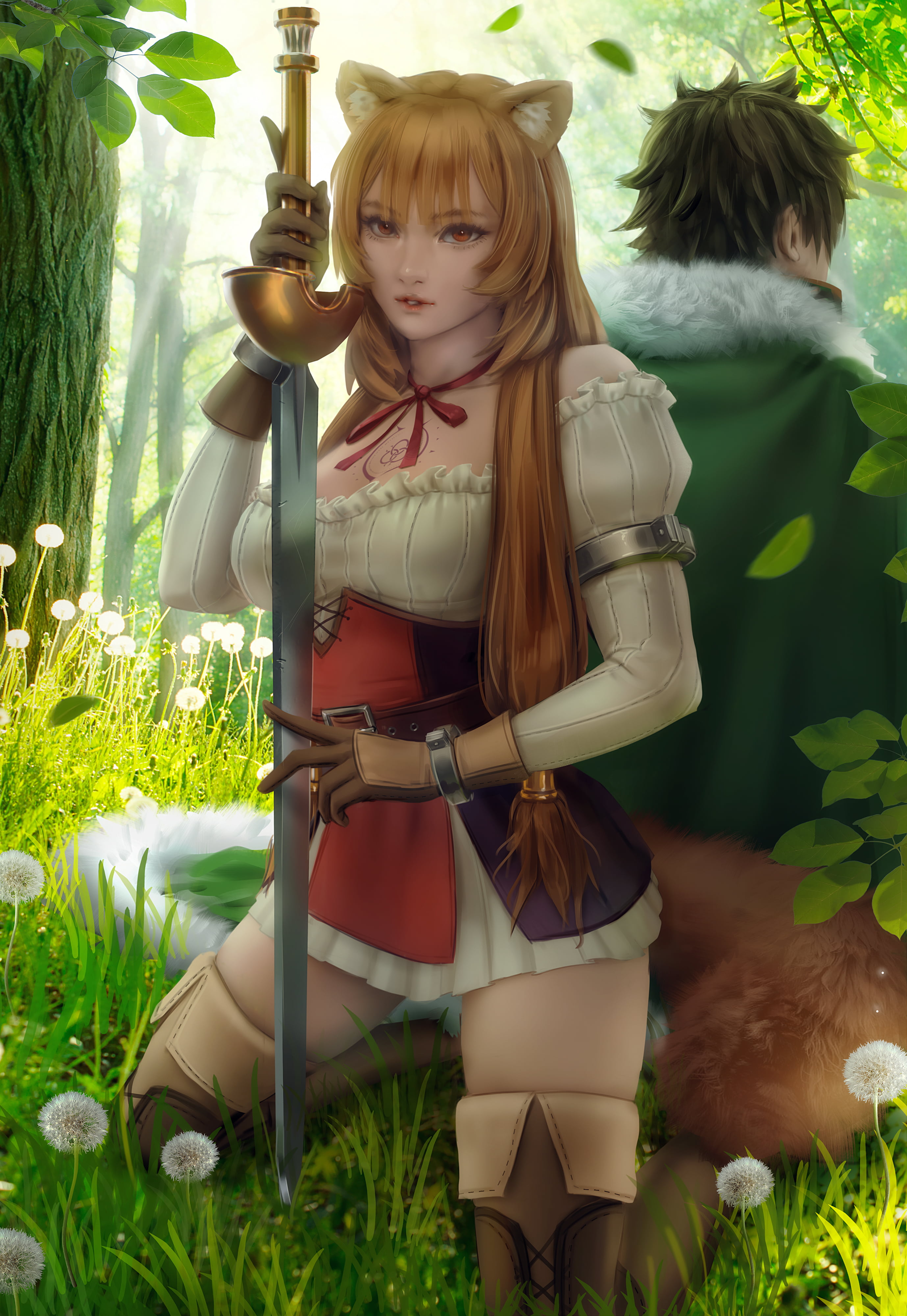 4K, Raphtalia, anime, Zarory, illustration, digital art, fan art, anime girls, artwork, Tate no Yuusha no Nariagari, portrait display, Phone HD Wallpaper