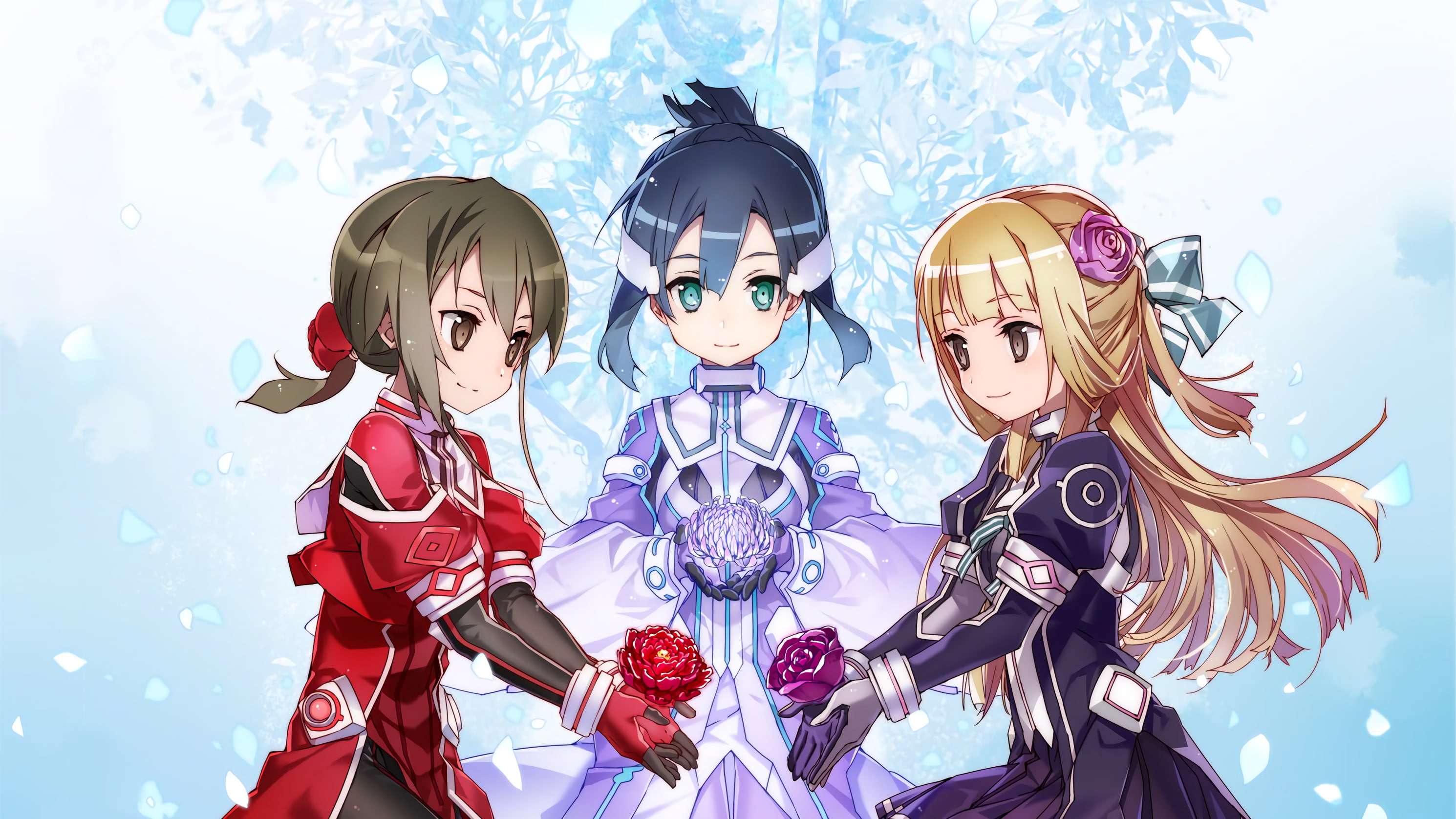 Rose, 2K, Yuuki Yuuna wa Yuusha de Aru, Minowa Gin, Anime, Nogi Sonoko, bow (Clothing), Flower, Togo Mimori, HD Wallpaper