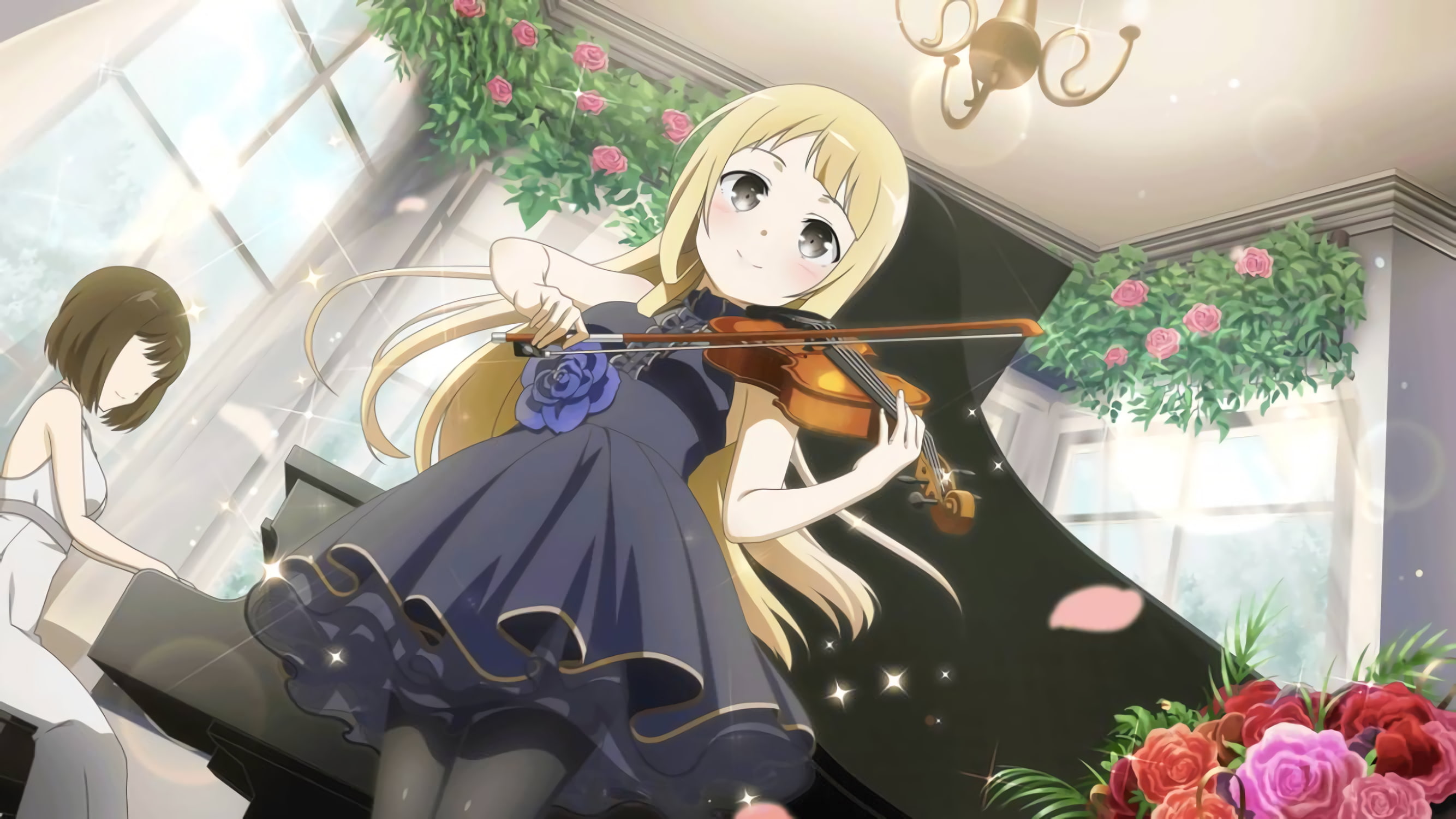 Violin, Piano, Nogi Sonoko, Anime, Rose, Yuuki Yuuna wa Yuusha de Aru, 2K, HD Wallpaper