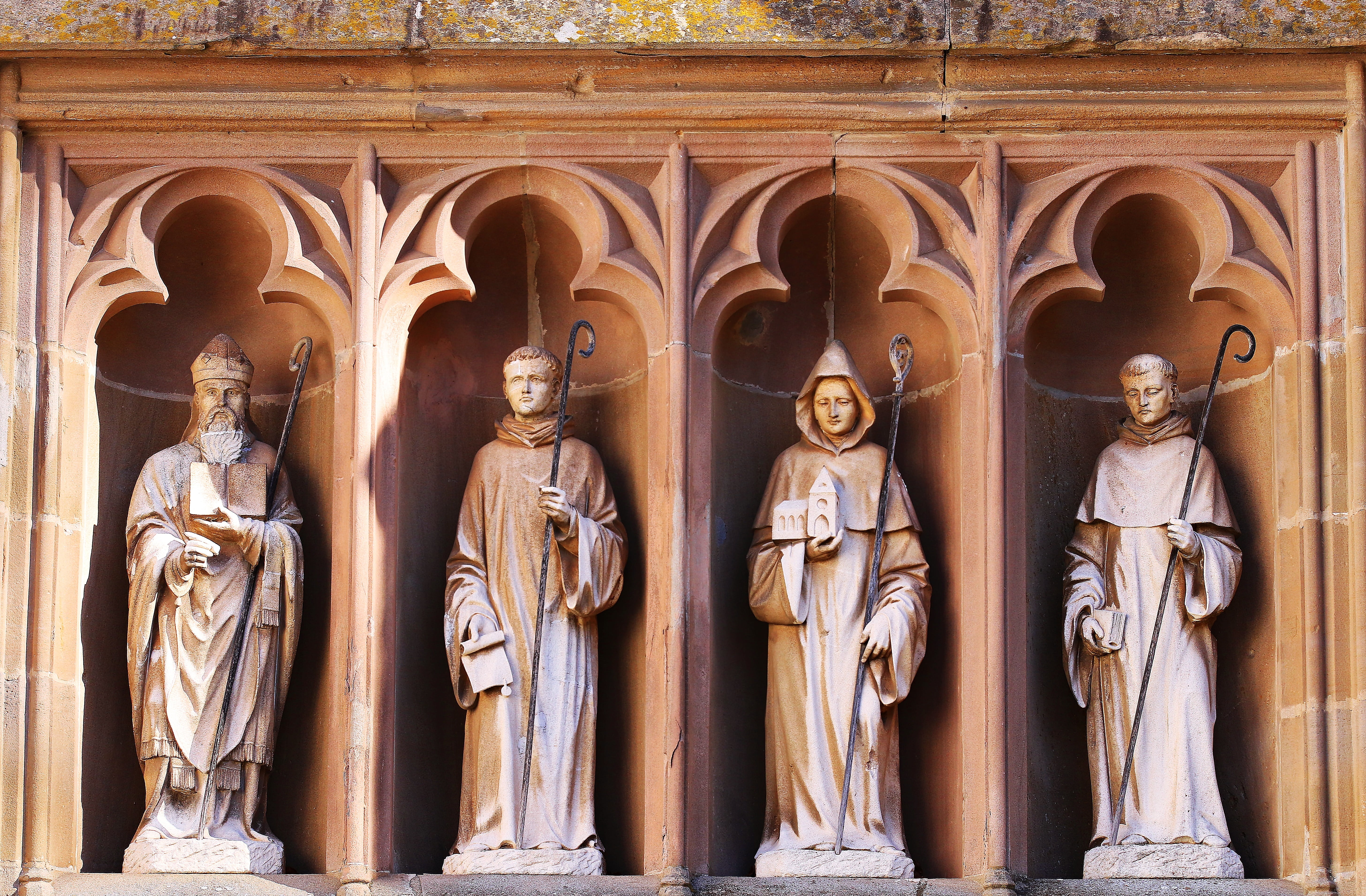 belief, carving, stone figures, gründeräbte, heimbach, building, figurengruppe, day, catholic, human representation, craft, abbey maria forest, mariawald, HD Wallpaper