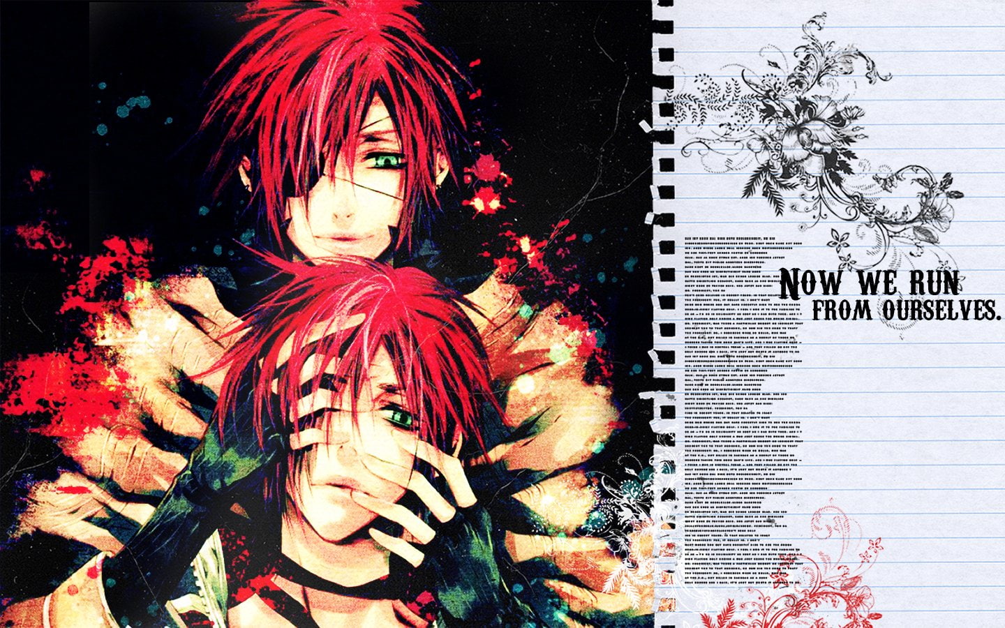 eyes, 720P, boys, redheads, shounen ai, yaoi, green, text, paper, anime, d gray man, HD Wallpaper