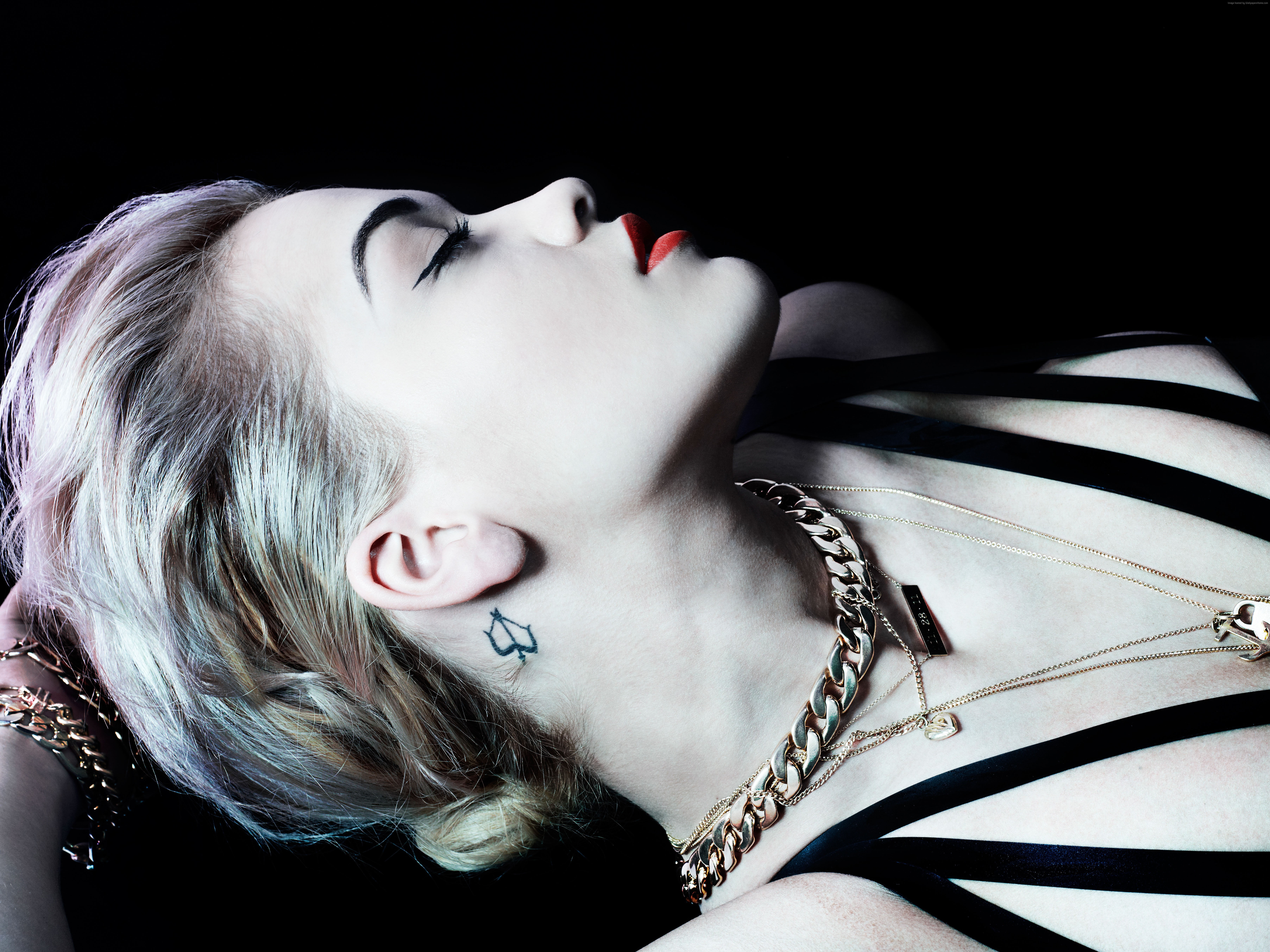 tatoo, Profile, red lips, black background, music, Artists, 5K, Rita Ora, white skin, Actress, HD Wallpaper