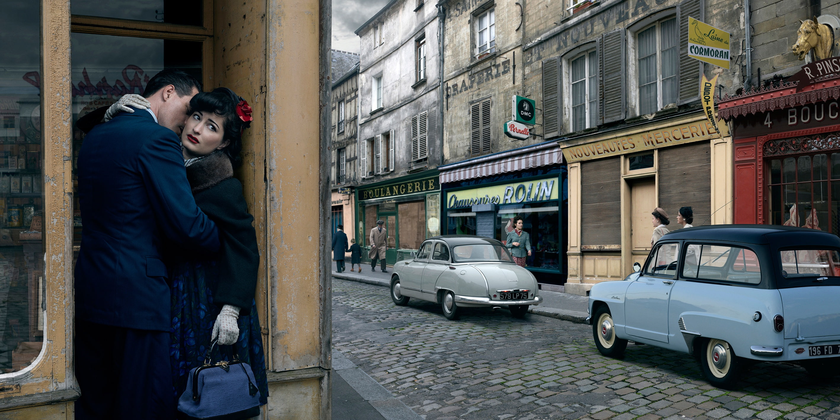 men, Paris, city, car, 2K, women, vintage, HD Wallpaper