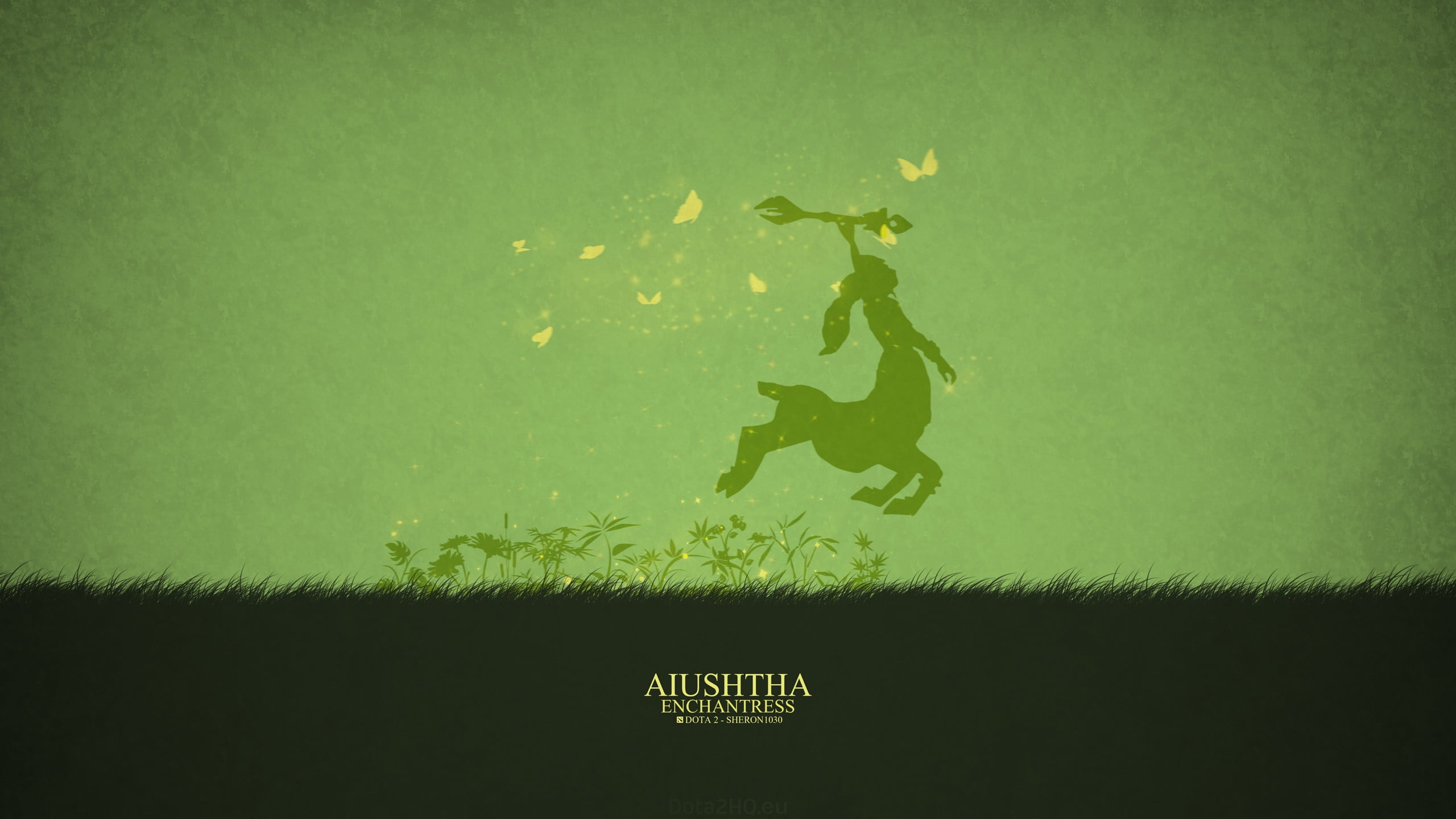 Defense of the ancient, mid-air, silhouette, Dota, leisure activity, plant, 2K, motion, one person, green background, sunlight, copy space, HD Wallpaper