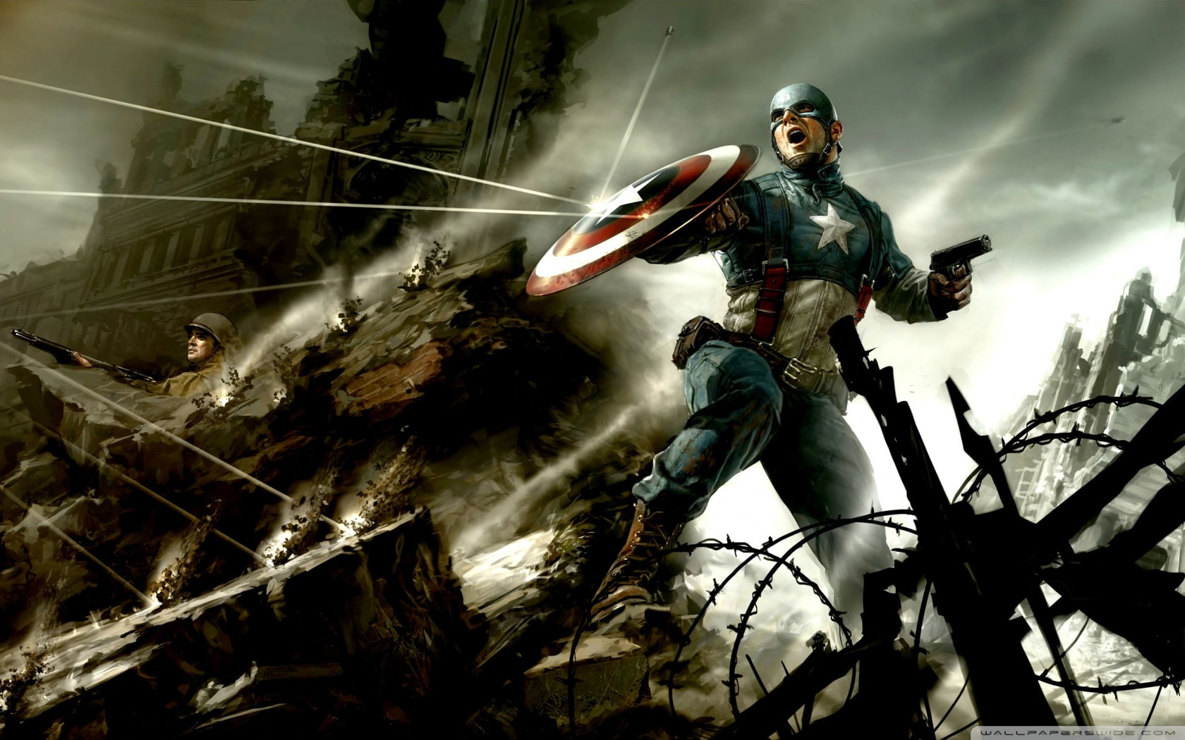 cartoon/comic, captain, shield, 720P, rogers, steve, hd, america, bullets, HD Wallpaper