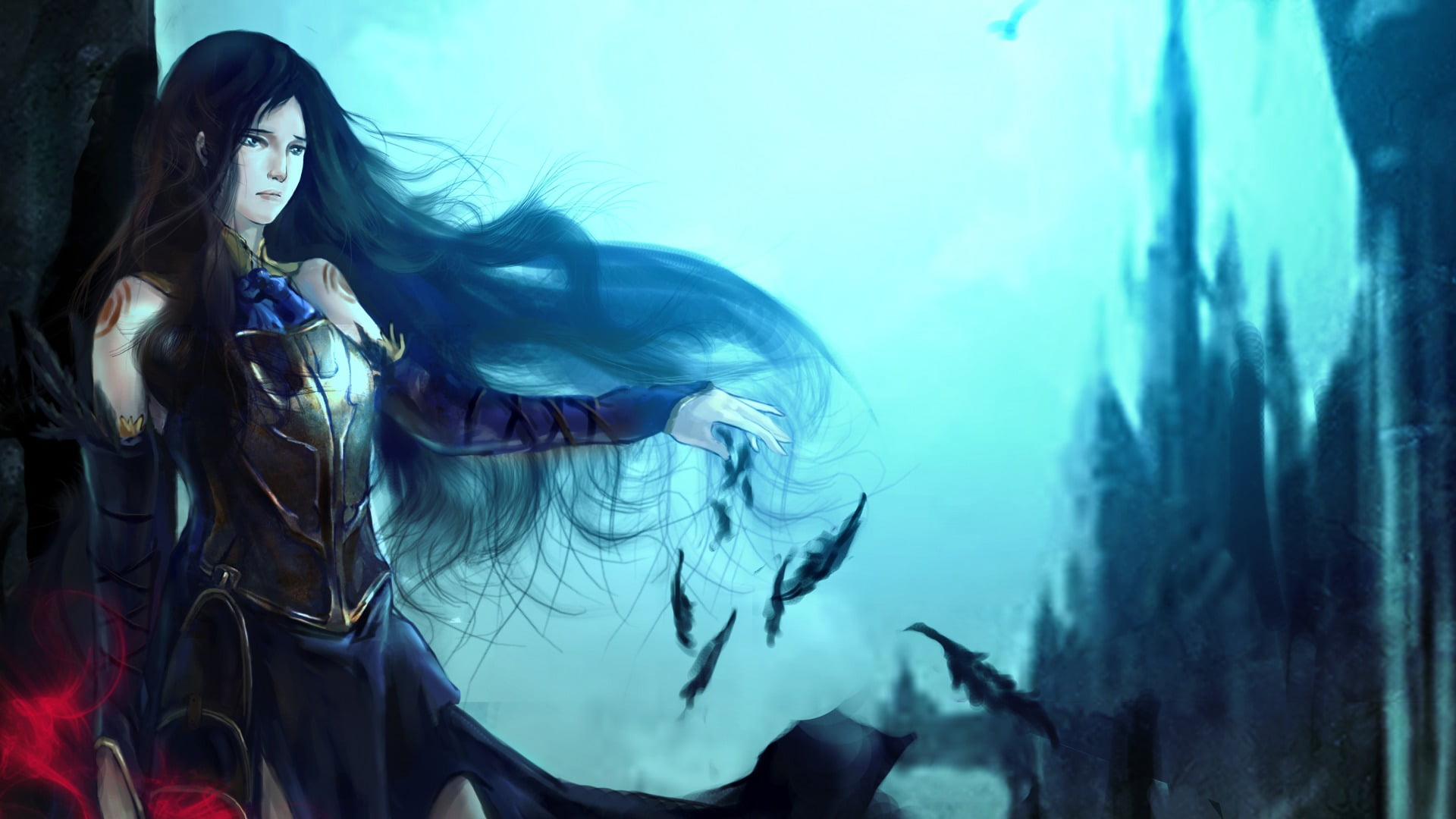 young women, fantasy art, video game girls, undersea, transparent, swimming, long hair, sea, fish, young adult, hairstyle, one person, animals in the wild, HD Wallpaper