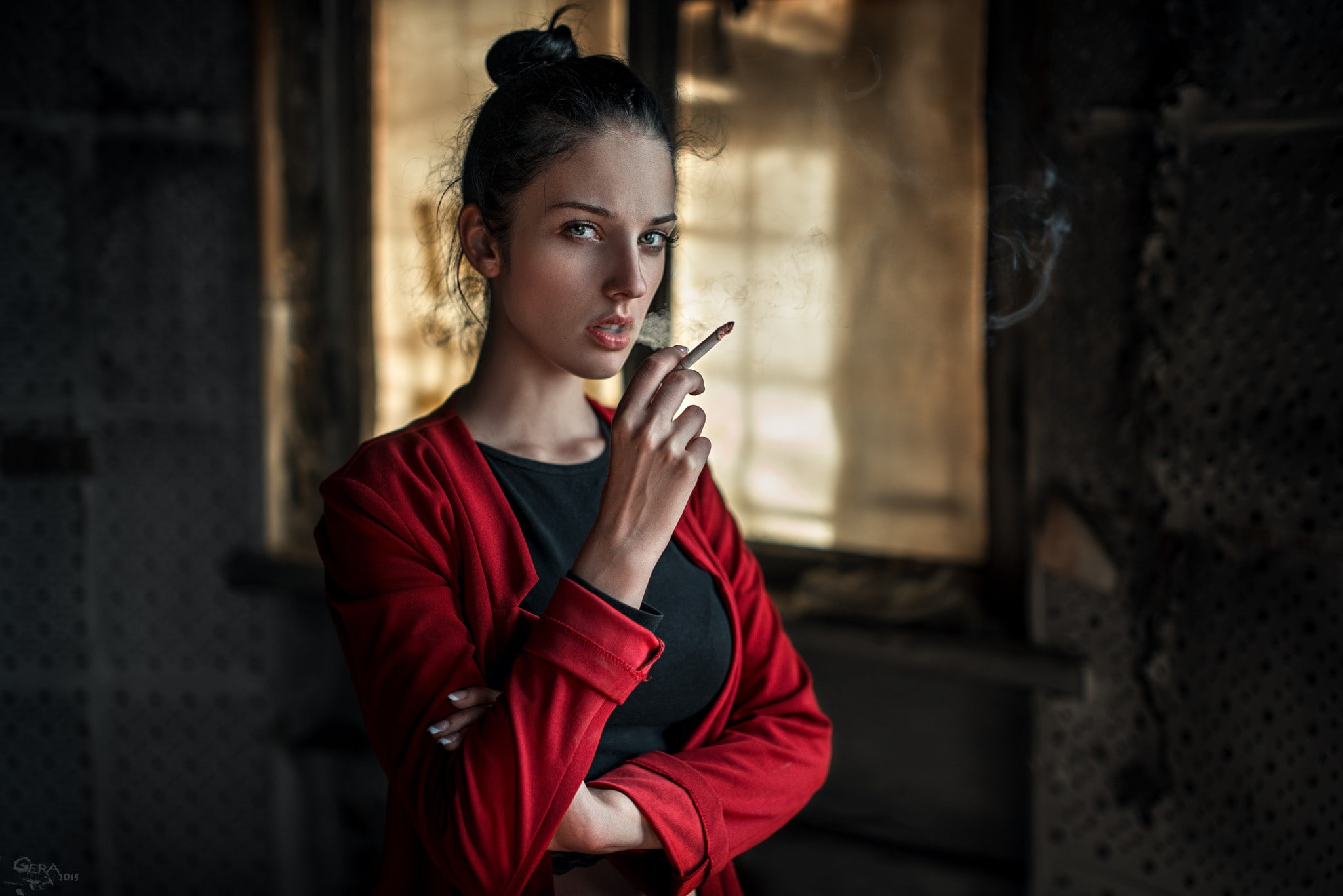 portrait, alla berger, 1080P, smoke, georgiy chernyadyev, alla, women, berger, georgiy, cigars, chernyadyev, model, HD Wallpaper