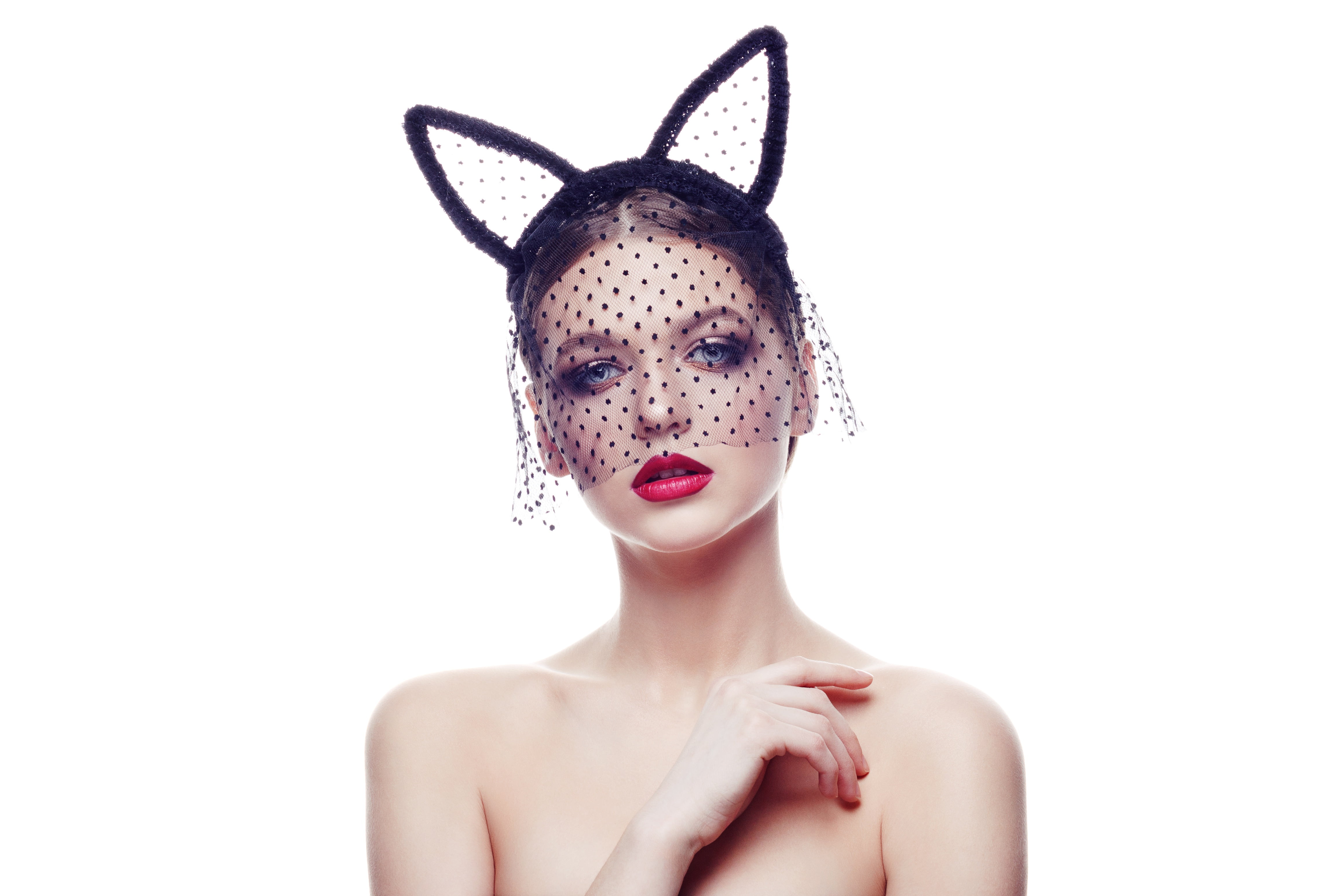 Alena, Evgeniy Bulatov, 4K, sponge, veil, makeup, HD Wallpaper