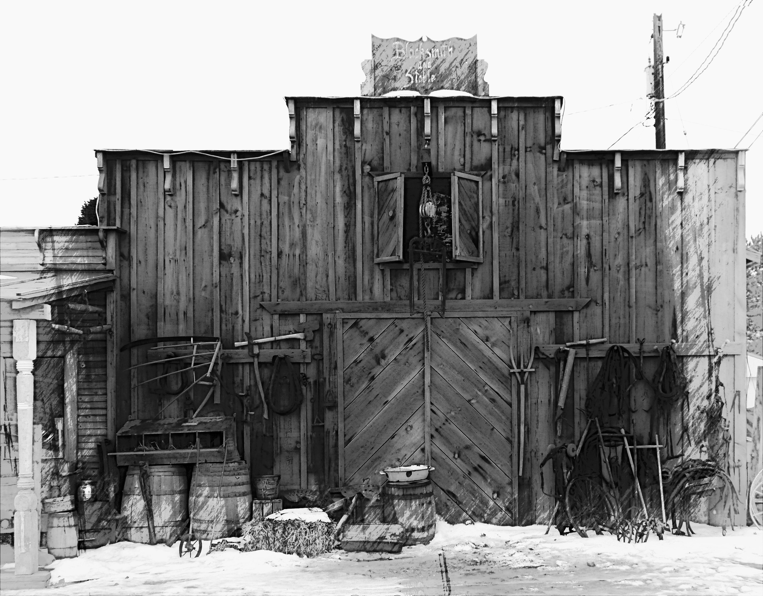 black and white, ruined, day, photo, house, architecture, clear sky, sky, wooden, heritage, cold temperature, wood - material, building, digital art, daytime, HD Wallpaper