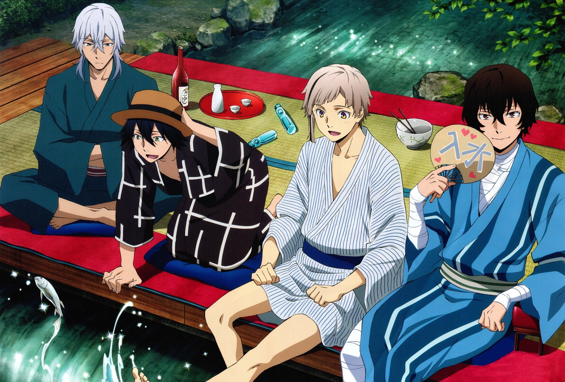 adult, lifestyles, outdoors, males, Bungou Stray Dogs, group of people, glasses, Osamu Dazai, Atsushi Nakajima, leisure activity, people, front view, Yukichi Fukuzawa, HD Wallpaper