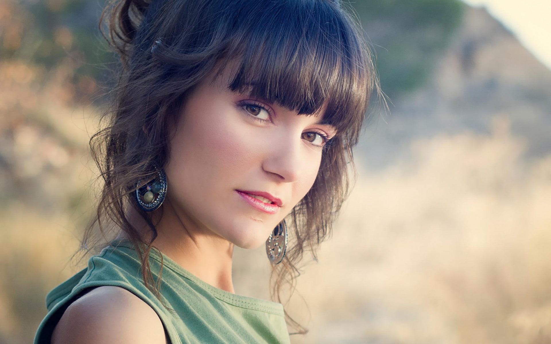 portrait, beautiful people, looking at viewer, lipstick, fashion, brown hair, body part, brown eyes, outdoors, one person, long hair, bangs, beautiful woman, HD Wallpaper