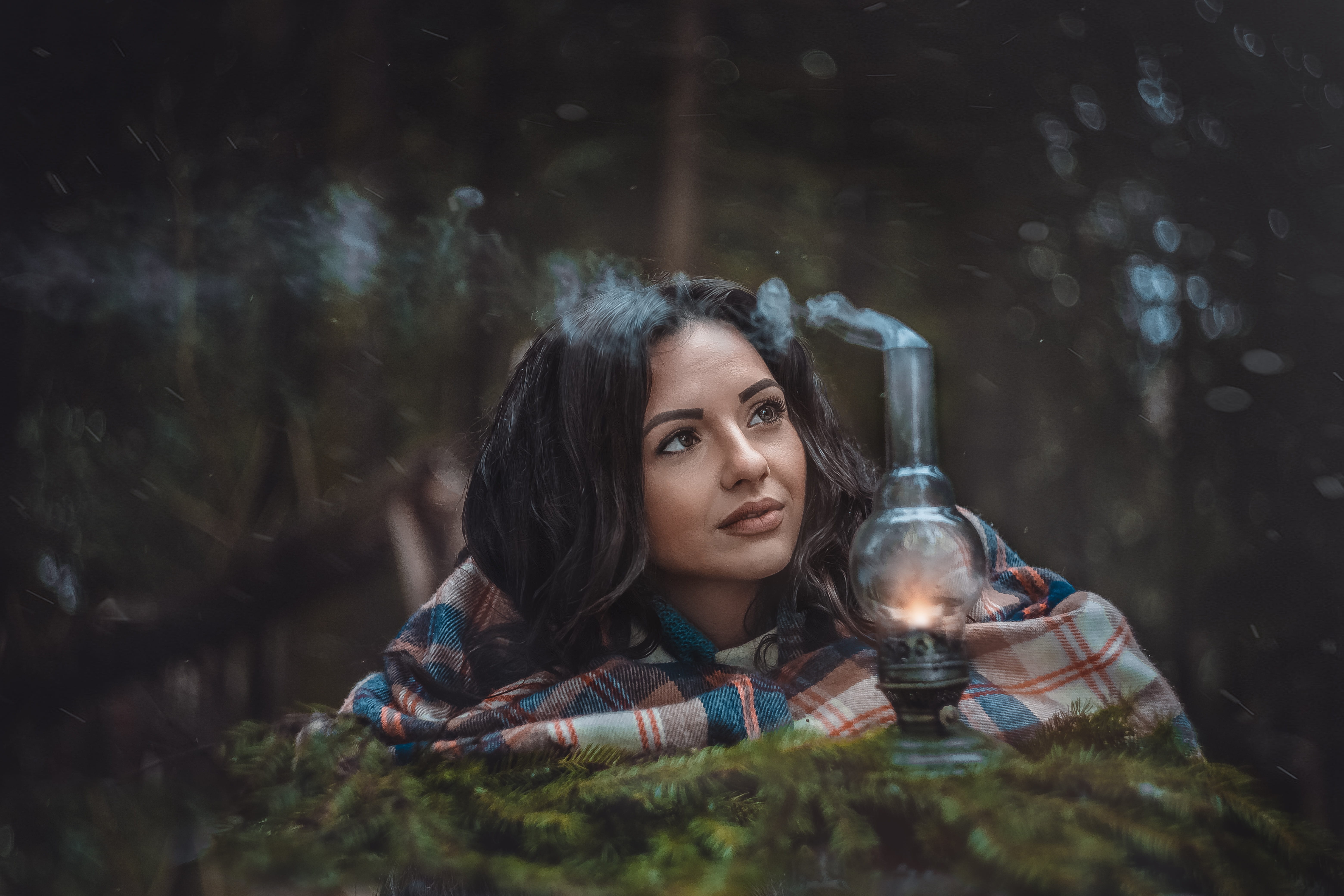 lifestyles, winter, girl, tales, forest, one person, atmospheric, looking away, headshot, real people, leisure activity, plant, drinking, lamp, young women, HD Wallpaper