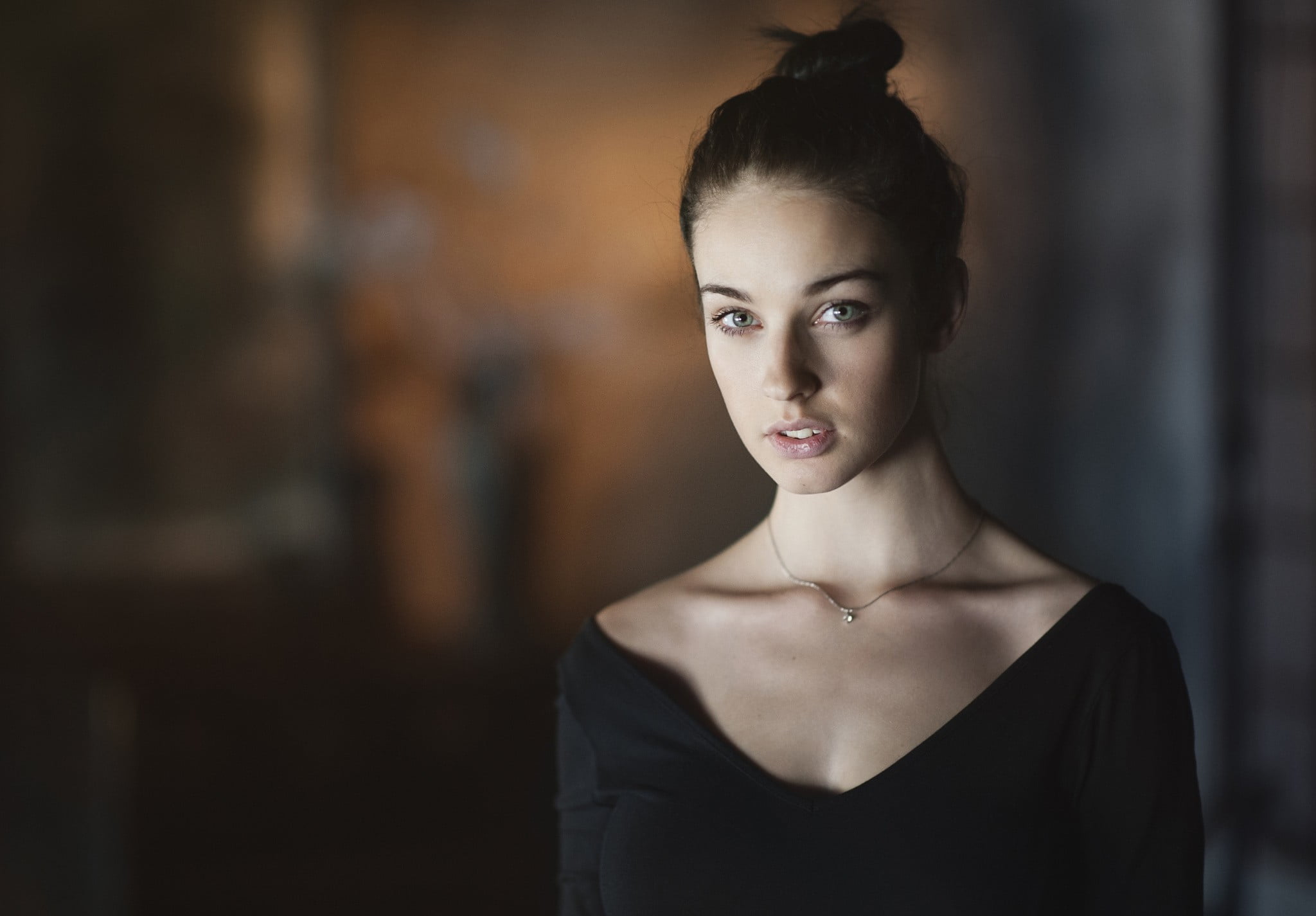 beauty, black color, 1080P, looking at camera, one person, young adult, women, contemplation, clothing, beautiful people, model, Alla Berger, front view, HD Wallpaper