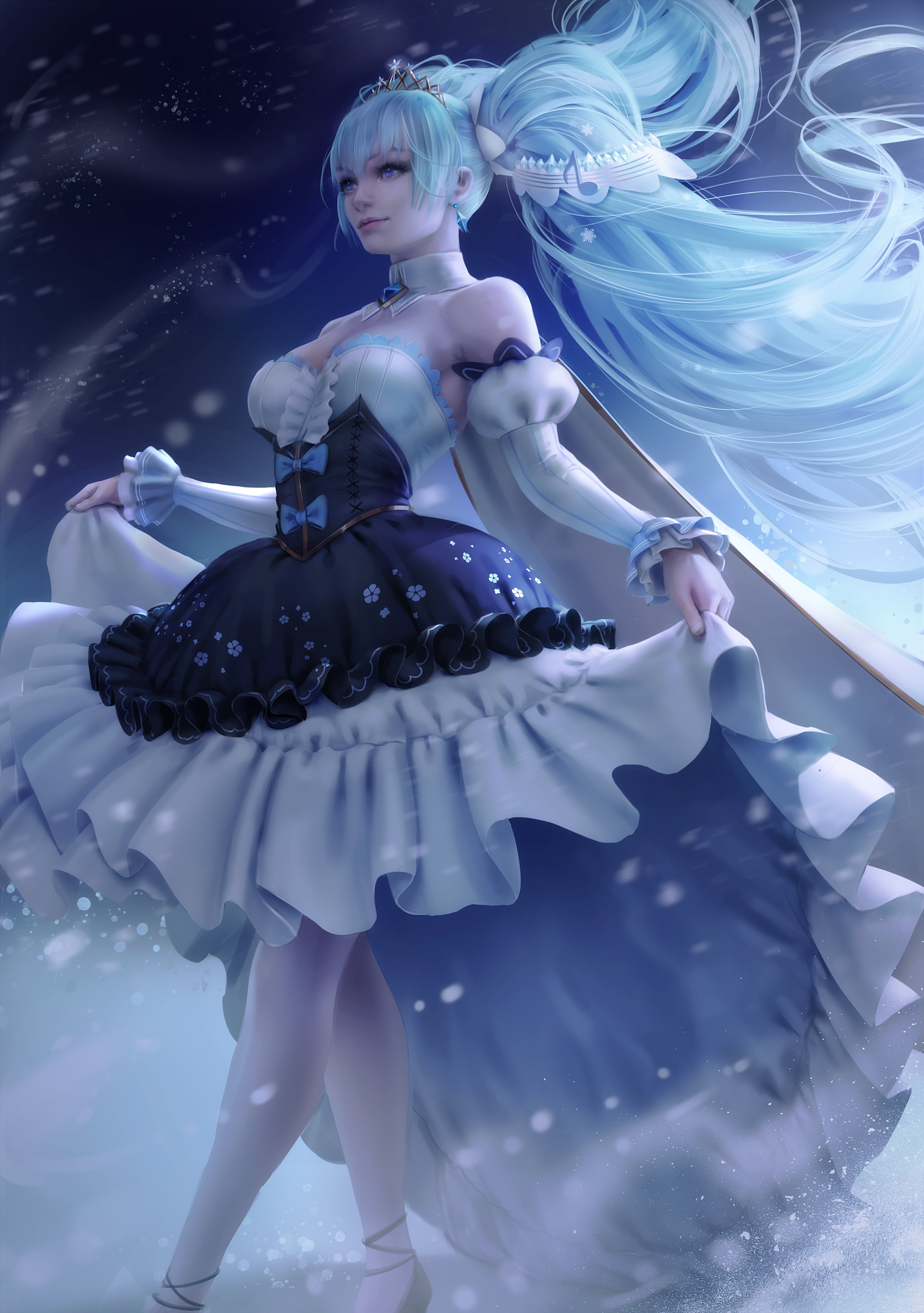 4K, Hatsune Miku, blue hair, long hair, anime girls, Vocaloid, lifting dress, Zarory, Phone HD Wallpaper