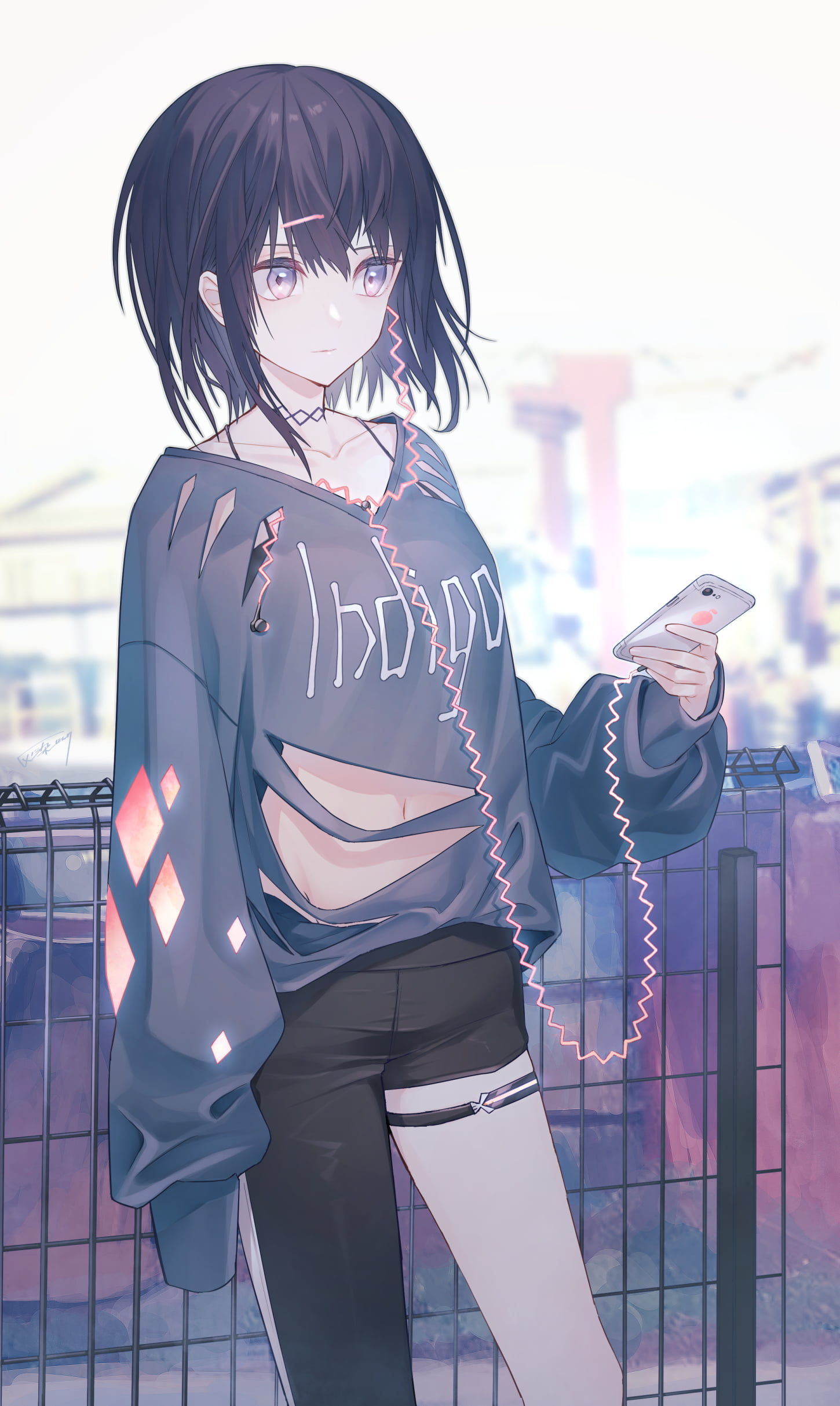 1080P, Ash Dyeing, ripped clothes, vertical, ripped clothing, short hair, anime girls, anime, torn shirt, Phone HD Wallpaper