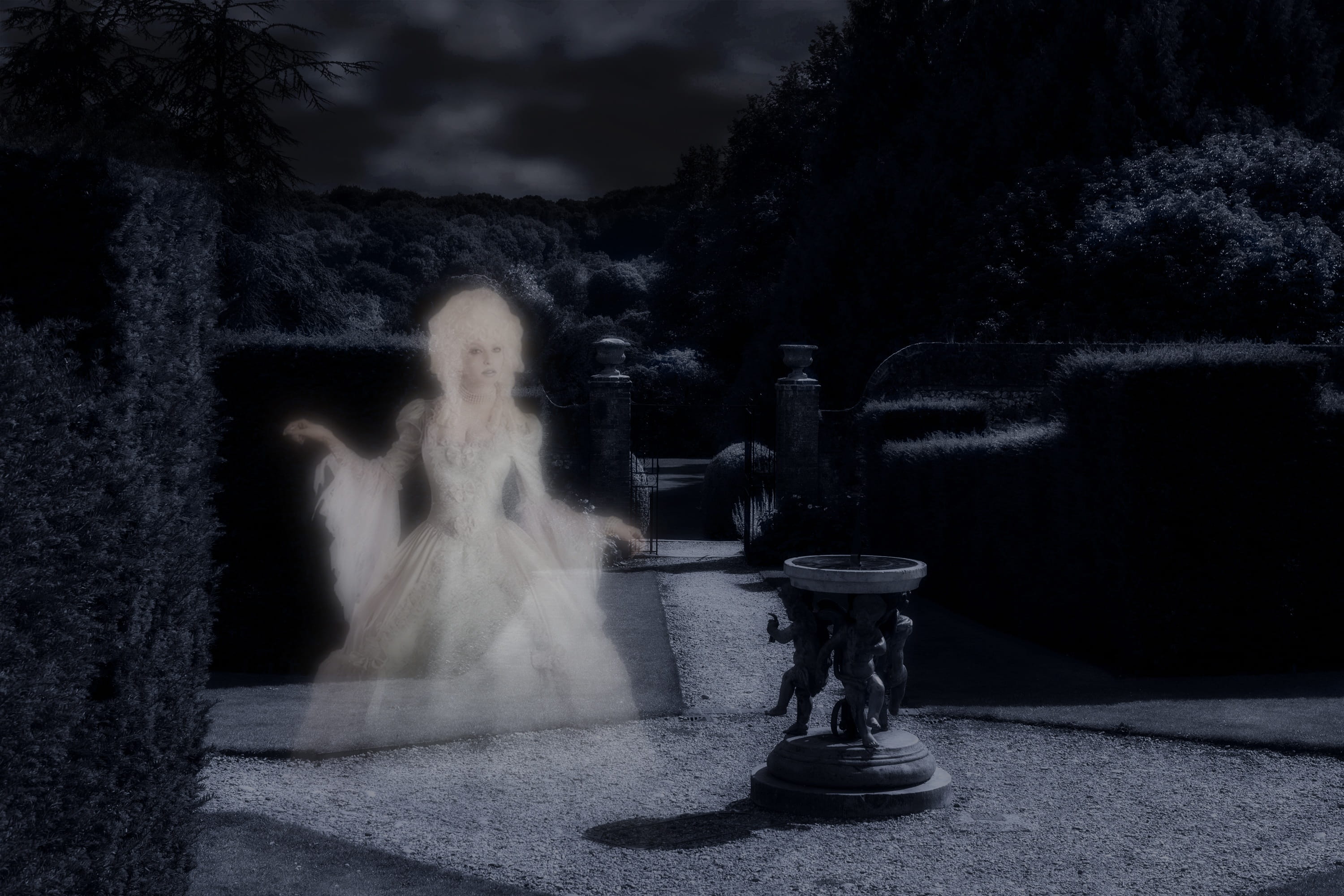 ragged, splashing, old fashioned, garden, long exposure, 2K, nature, no people, path, creepy, fountain, outdoors, motion, midnight, moonlight, girl, art and craft, HD Wallpaper