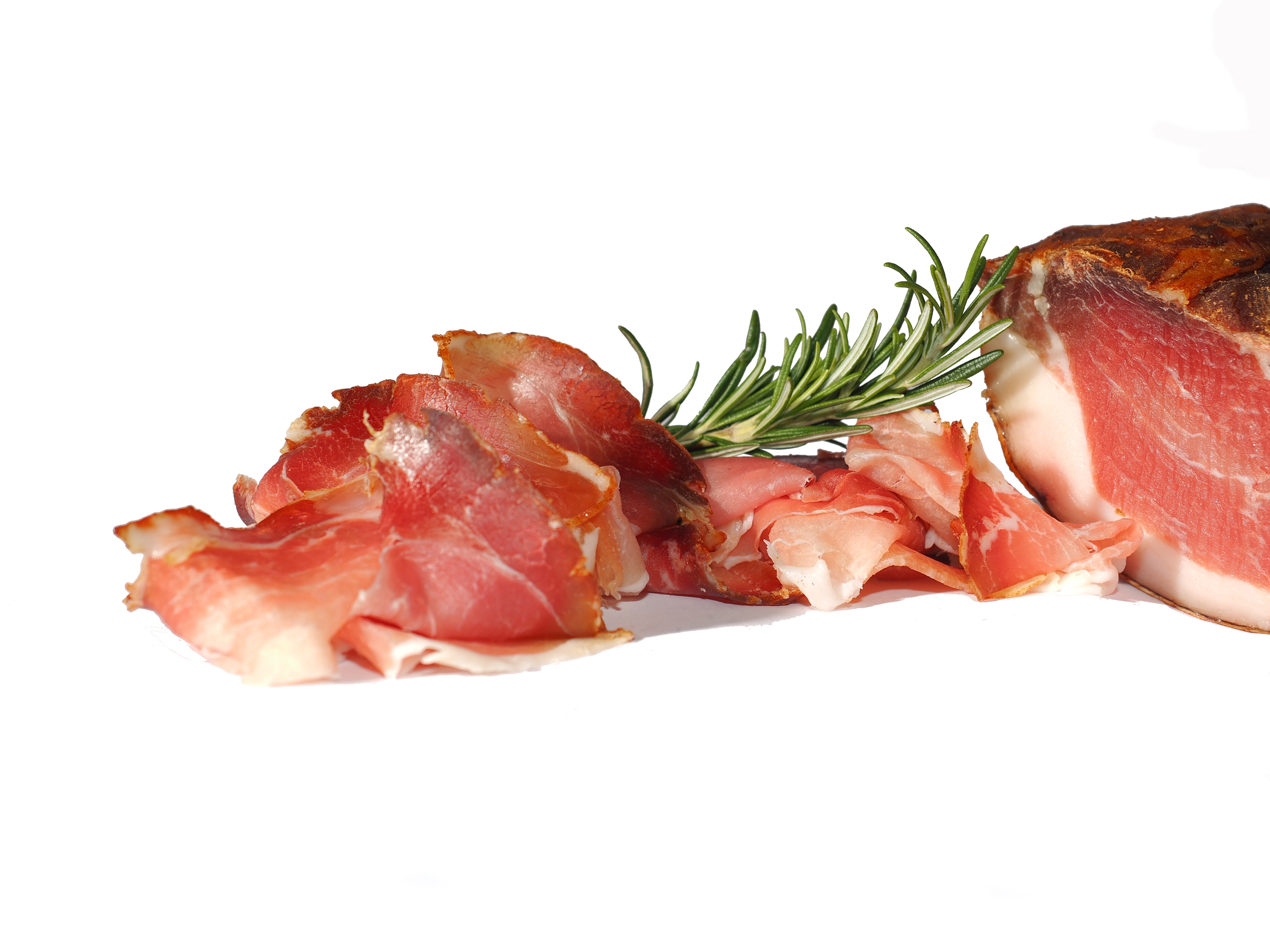 eat, nutrition, dinner, raw Food, ham, cut out, slice, enjoy, fillet, close-up, substantial, rosemary, bacon, white background, grass, beef, copy space, HD Wallpaper