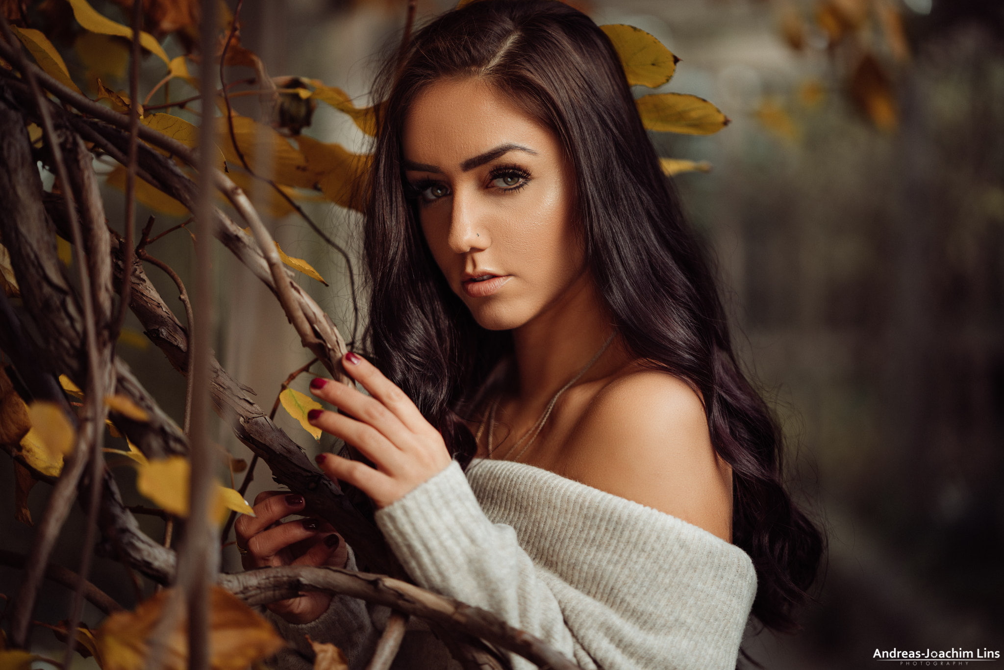 portrait, bare shoulders, women, Andreas-Joachim Lins, red nails, 1080P, pierced nose, HD Wallpaper