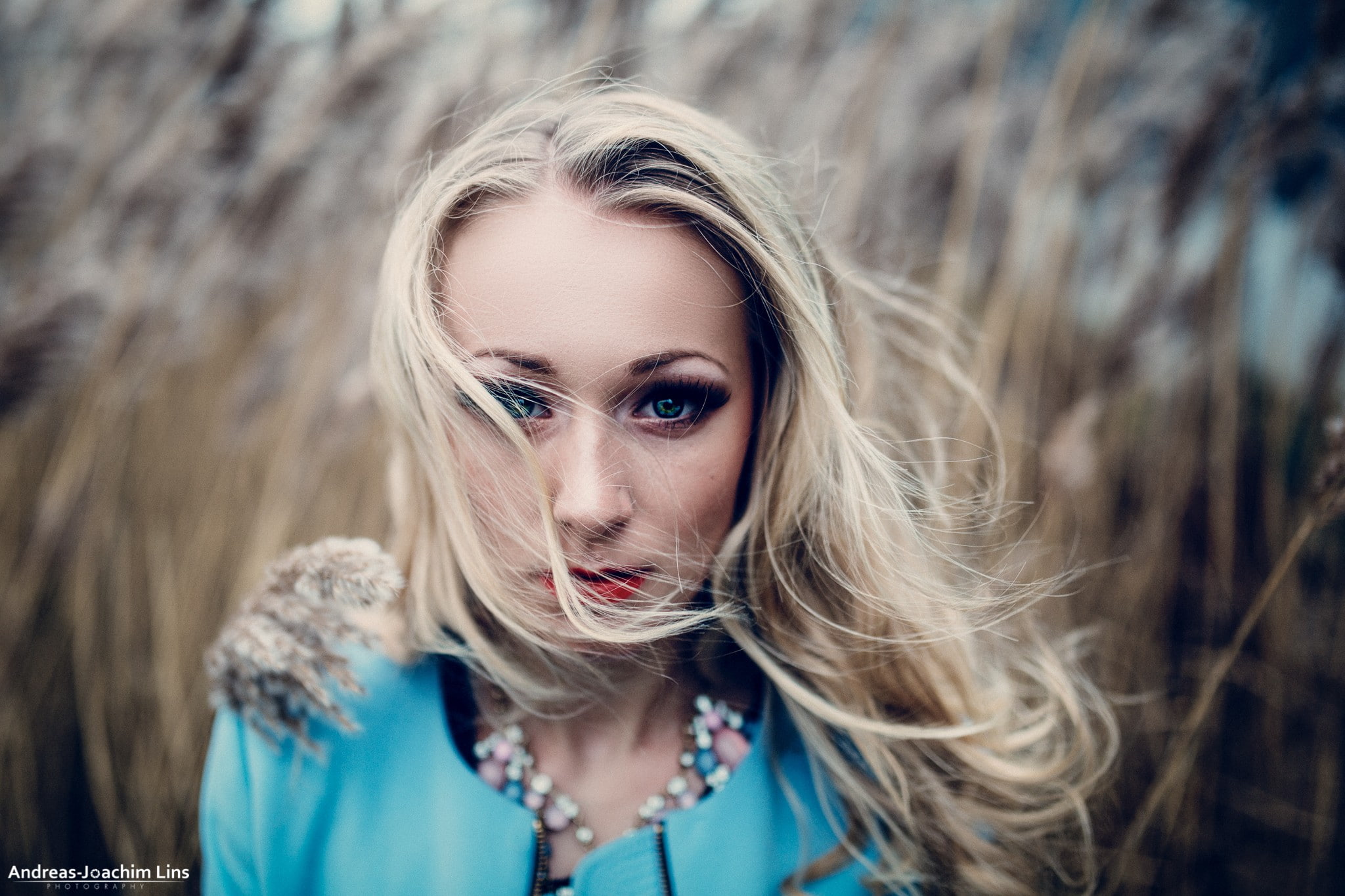 blue coat, Rebecca Ottinger, beauty, 1080P, looking at camera, adult, young women, beautiful woman, beautiful people, portrait, human hair, hairstyle, HD Wallpaper