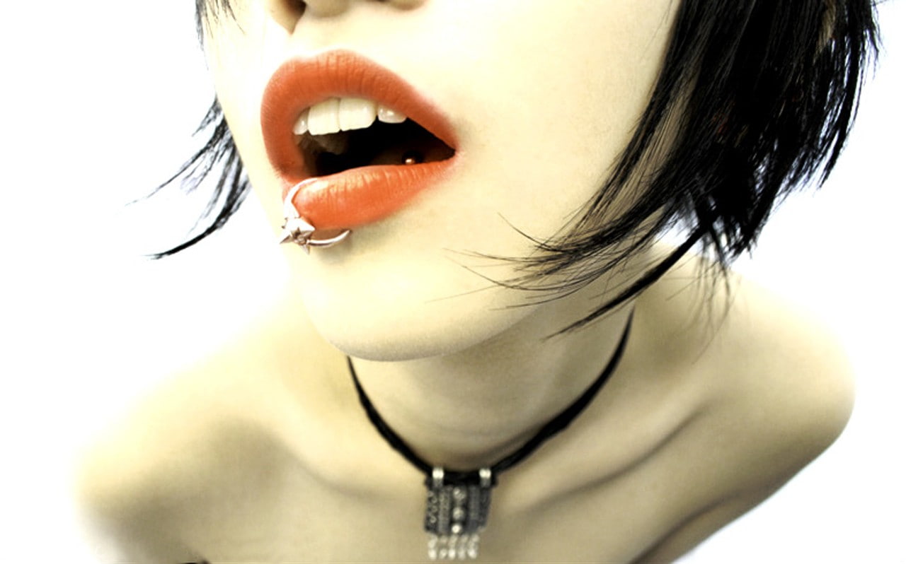 women, pierced lip, face, 720P, pierced tongue, HD Wallpaper