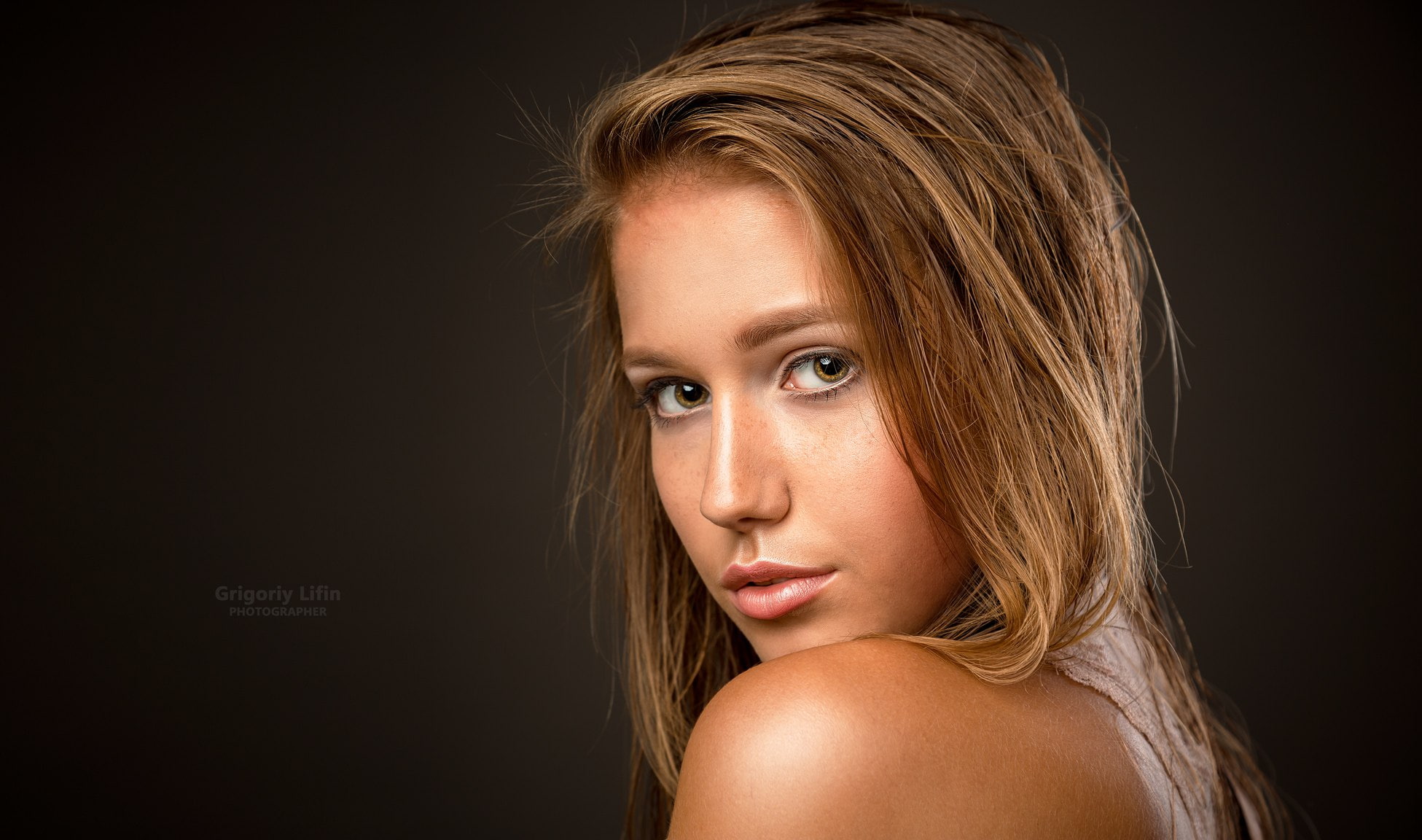 women, face, Albina Kuznetsova, Grigoriy Lifin, 1080P, portrait, simple background, blonde, HD Wallpaper