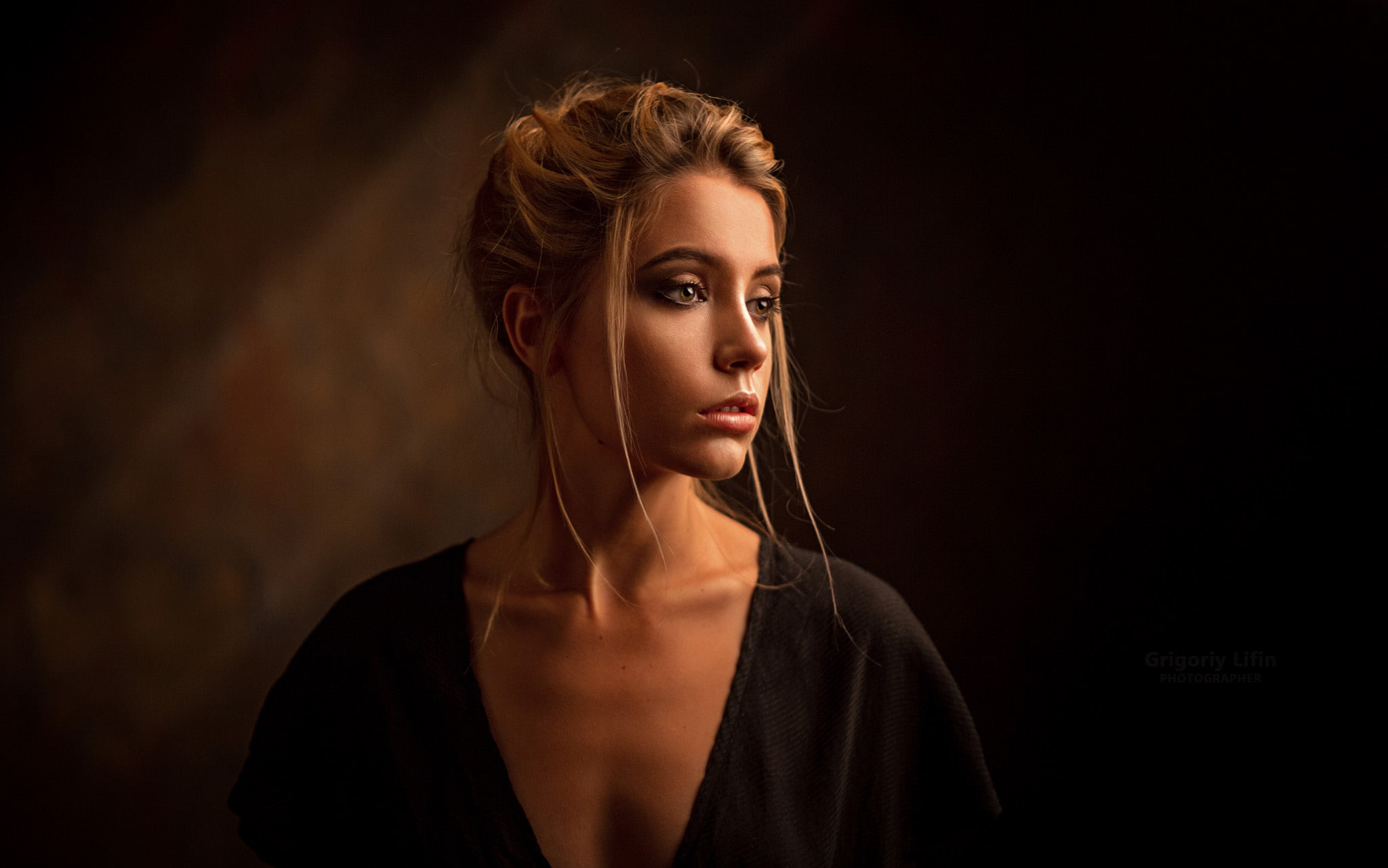 1080P, Grigoriy Lifin, blonde, looking away, women, Ksenia Kokoreva, portrait, HD Wallpaper