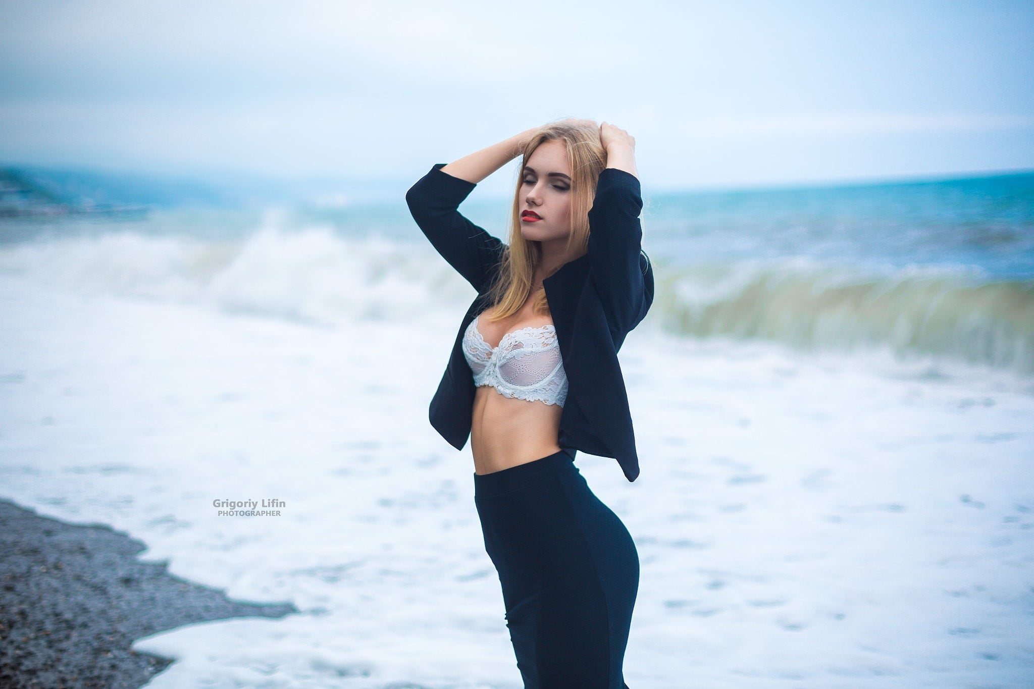 water, hd, anna balmashnova, beach, young women, standing, beauty in nature, model, real people, horizon, girls, beautiful woman, outdoors, sea, one person, HD Wallpaper