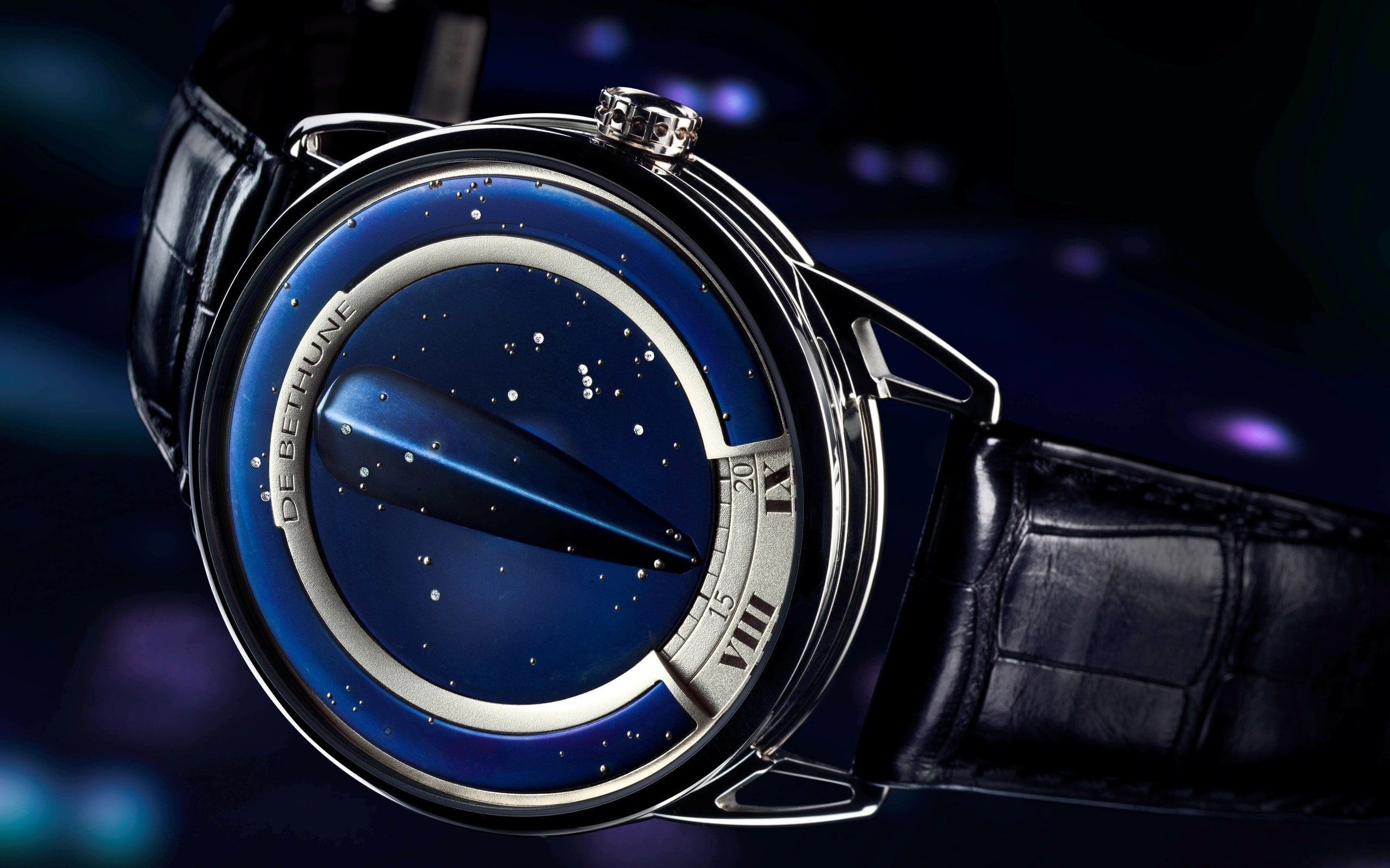 clock, accuracy, luxury watches, illuminated, no people, close-up, De Bethune, shape, silver colored, instrument of time, time, watch, design, transportation, HD Wallpaper