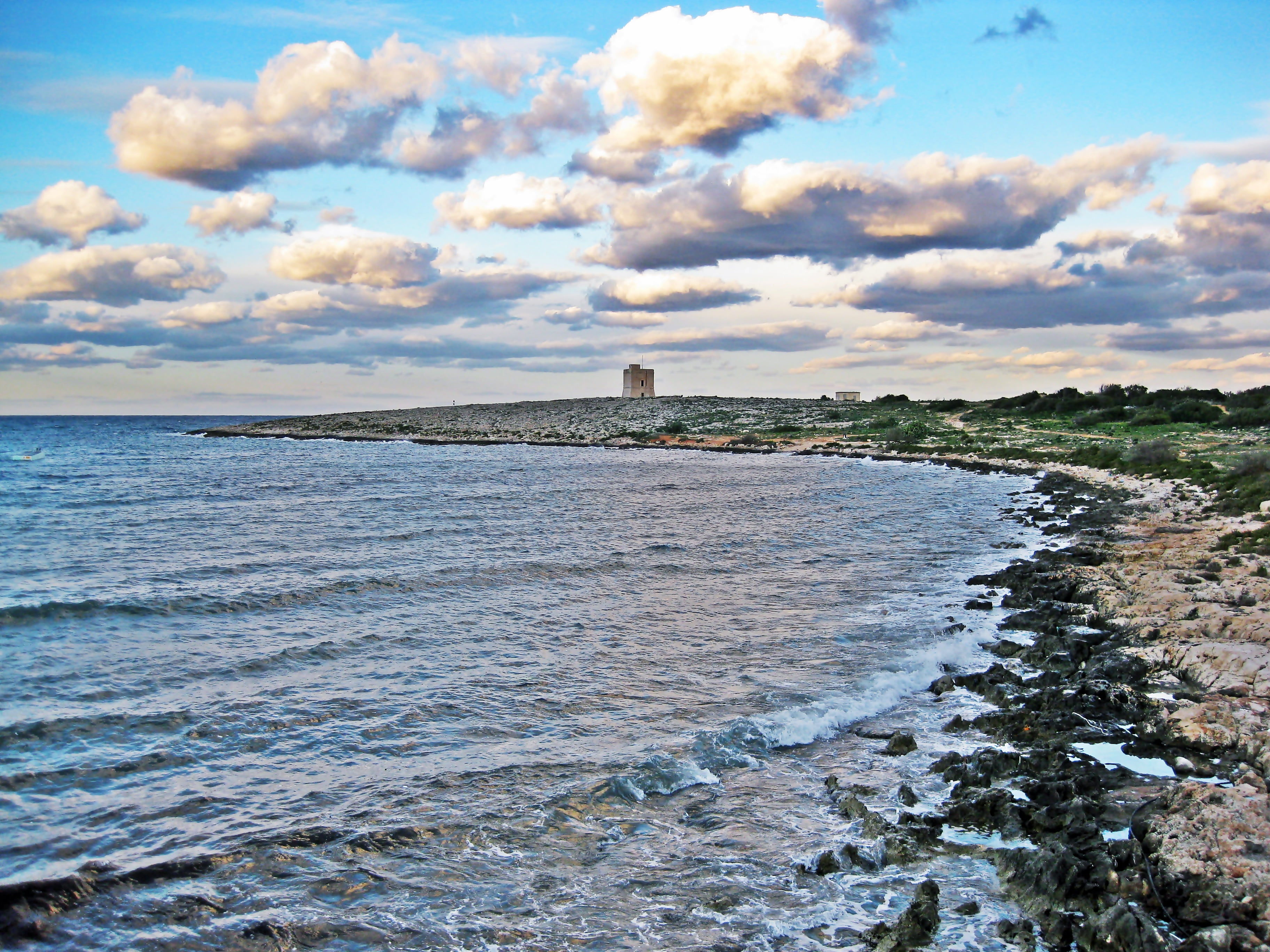 waterfront, ocean, scenics - nature, coast, building, lighthouse, guidance, landscape, day, castle, tower, shore, bay, rock, beauty in nature, clouds, water, HD Wallpaper